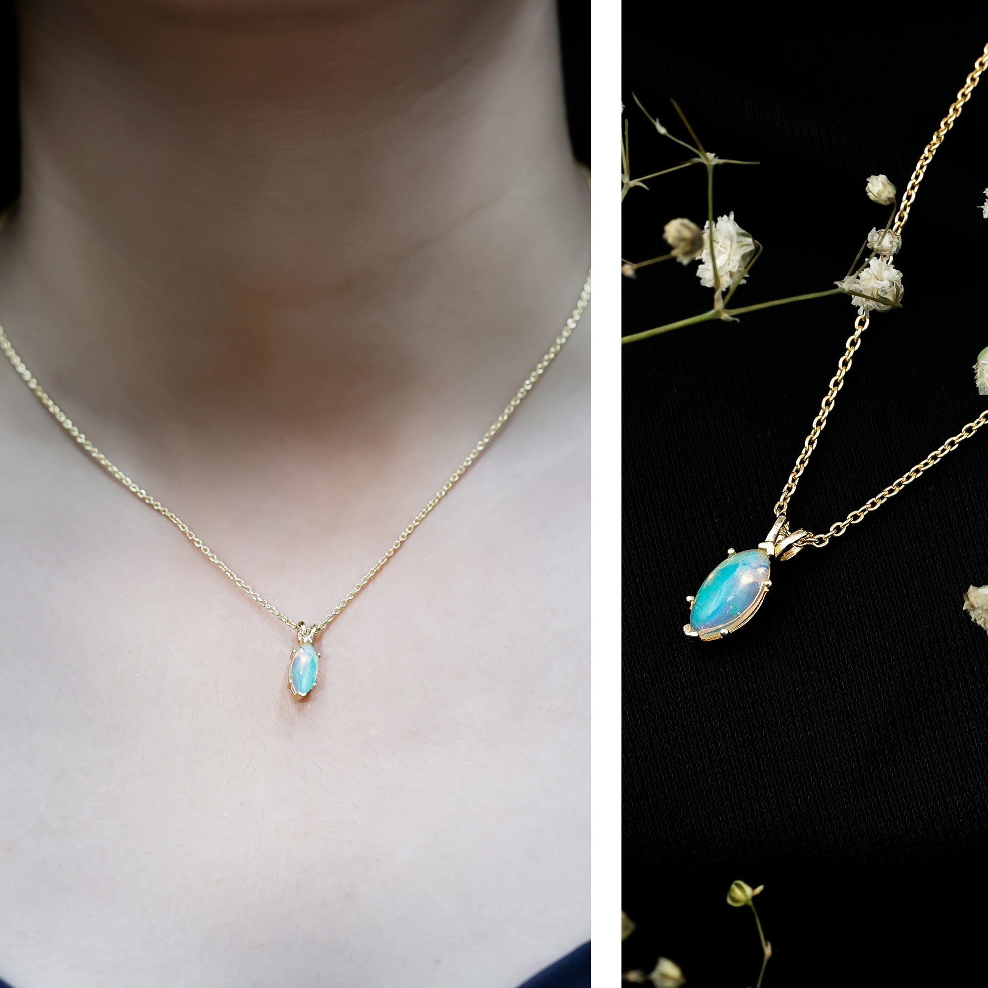Yellow Gold Plated 1 Carat Marquise Ethiopian Opal Pendant Necklace with Chain AAA 14K Yellow Gold Plated Silver - Rosec Jewels