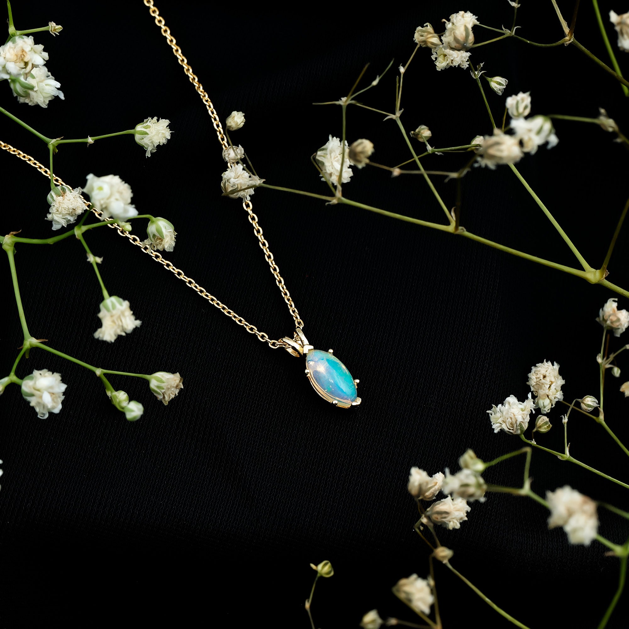 Yellow Gold Plated 1 Carat Marquise Ethiopian Opal Pendant Necklace with Chain AAA 14K Yellow Gold Plated Silver - Rosec Jewels