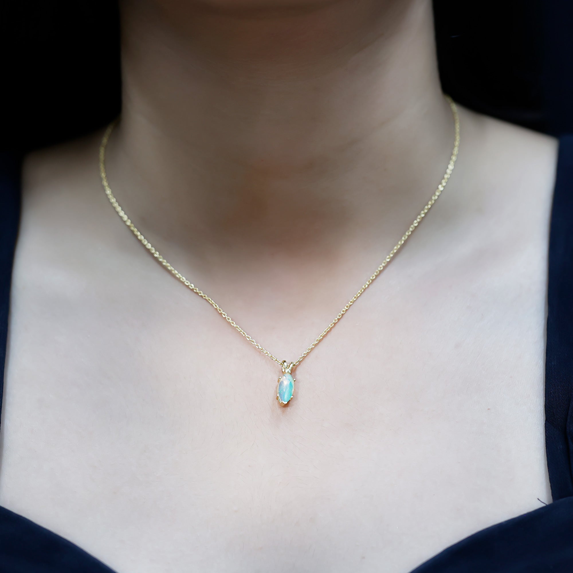Yellow Gold Plated 1 Carat Marquise Ethiopian Opal Pendant Necklace with Chain AAA 14K Yellow Gold Plated Silver - Rosec Jewels