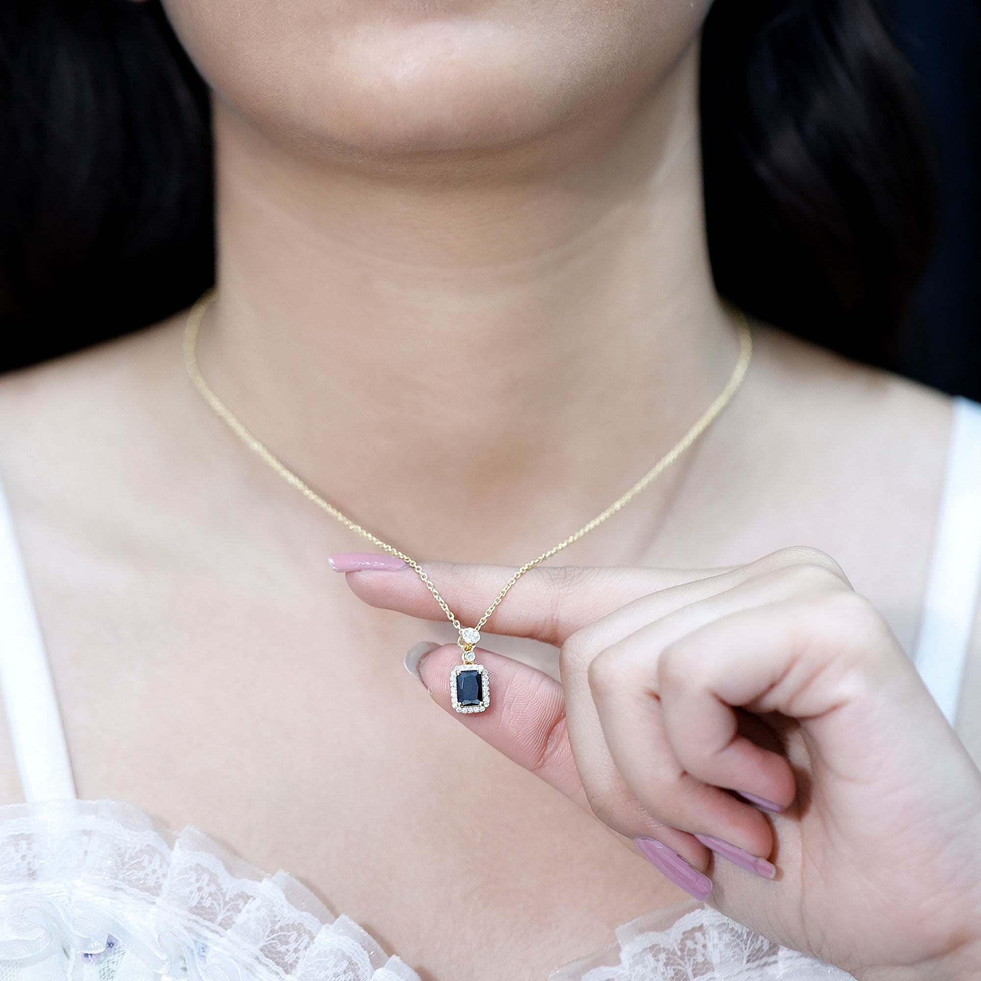 Vintage Style 1.25 Carat Emerald Cut Lab Created Black and White Diamond Necklace AAAA ( Synthetic ) 14K Yellow Gold Plated Silver - Rosec Jewels