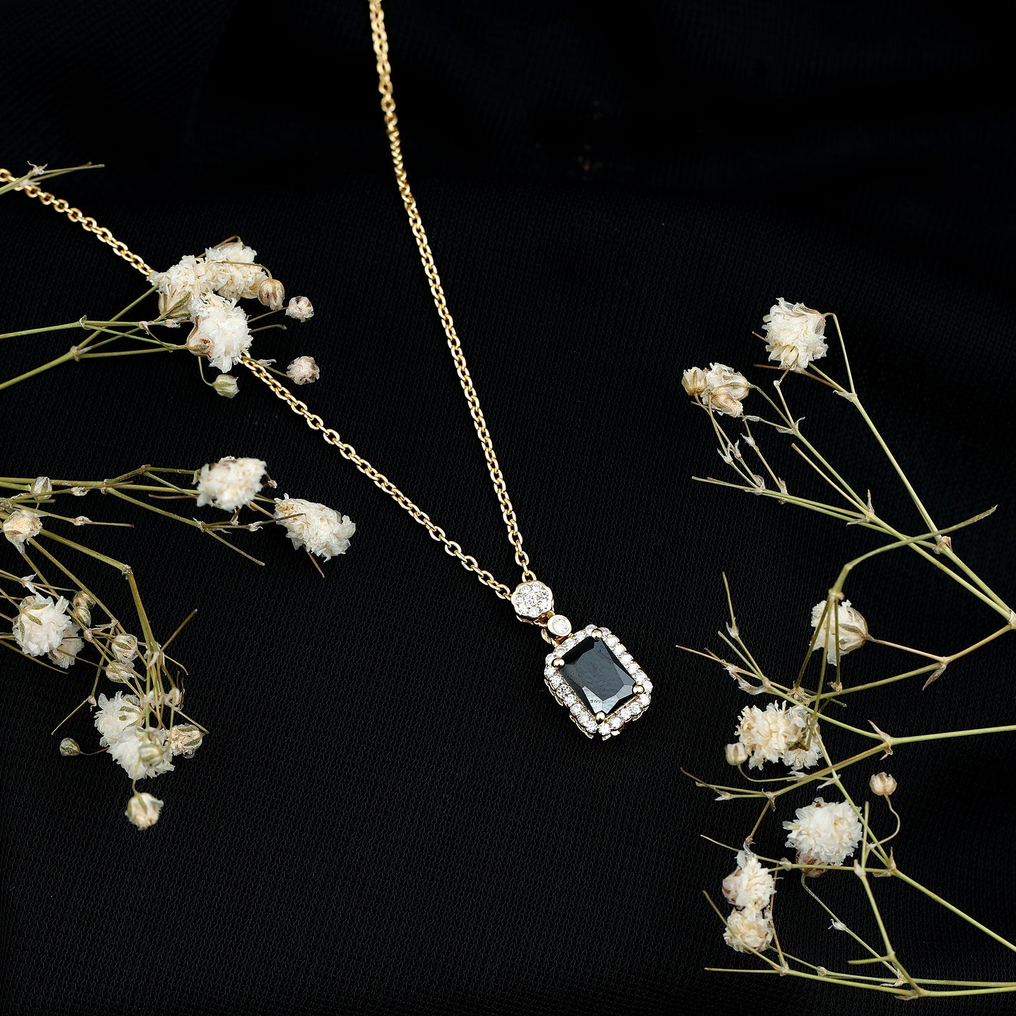 Vintage Style 1.25 Carat Emerald Cut Lab Created Black and White Diamond Necklace AAAA ( Synthetic ) 14K Yellow Gold Plated Silver - Rosec Jewels