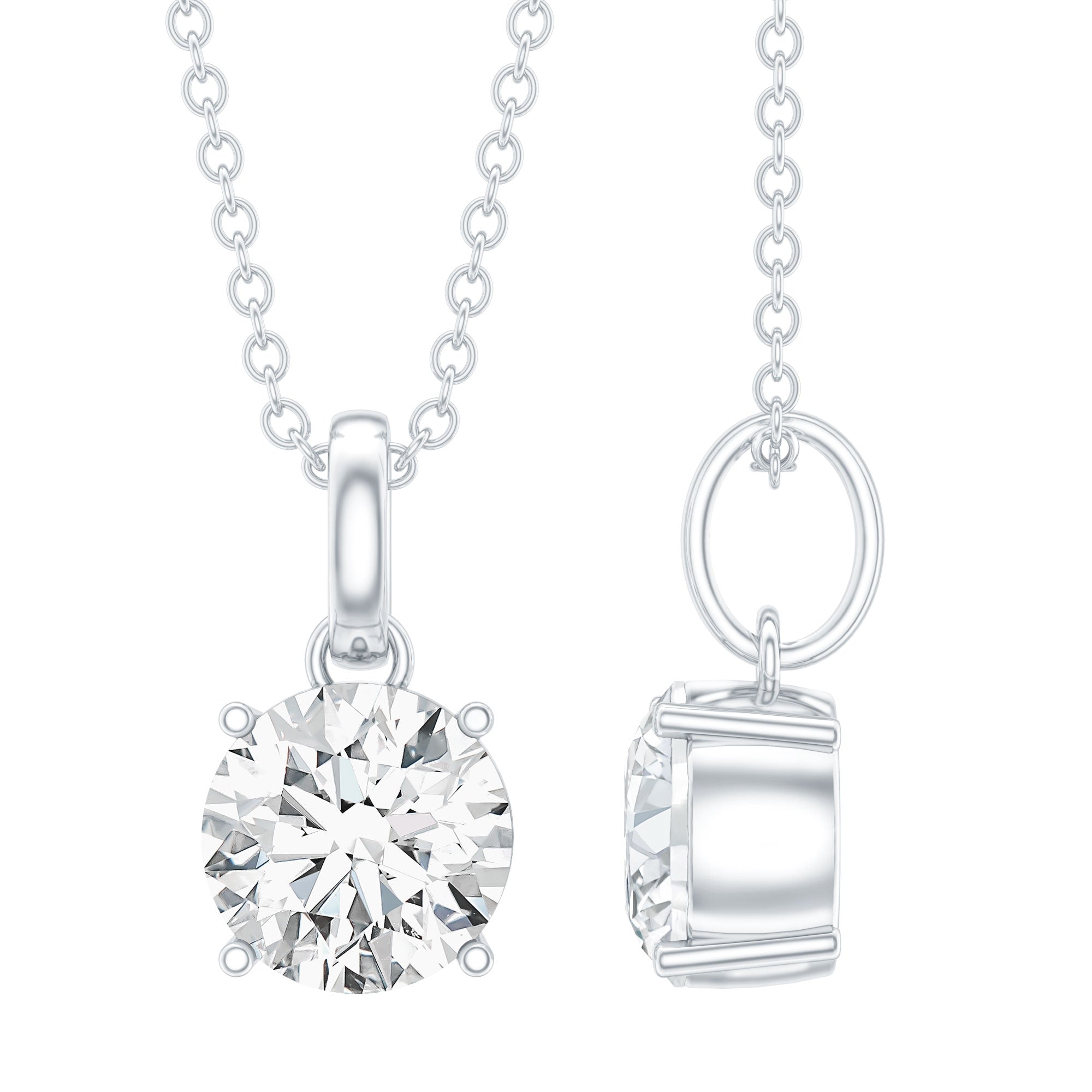 Lab Grown 1 Carat Single Diamond Necklace For Women Lab - ( EF-VS ) - Rosec Jewels