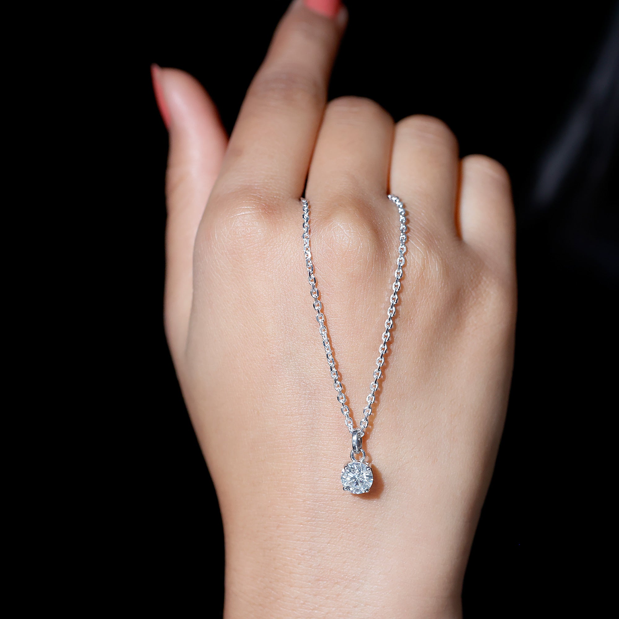 Lab Grown 1 Carat Single Diamond Necklace For Women Lab - ( EF-VS ) - Rosec Jewels