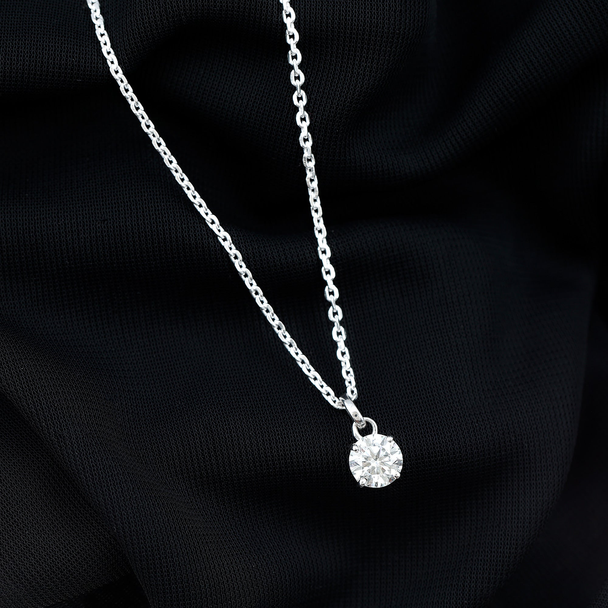 Lab Grown 1 Carat Single Diamond Necklace For Women Lab - ( EF-VS ) - Rosec Jewels