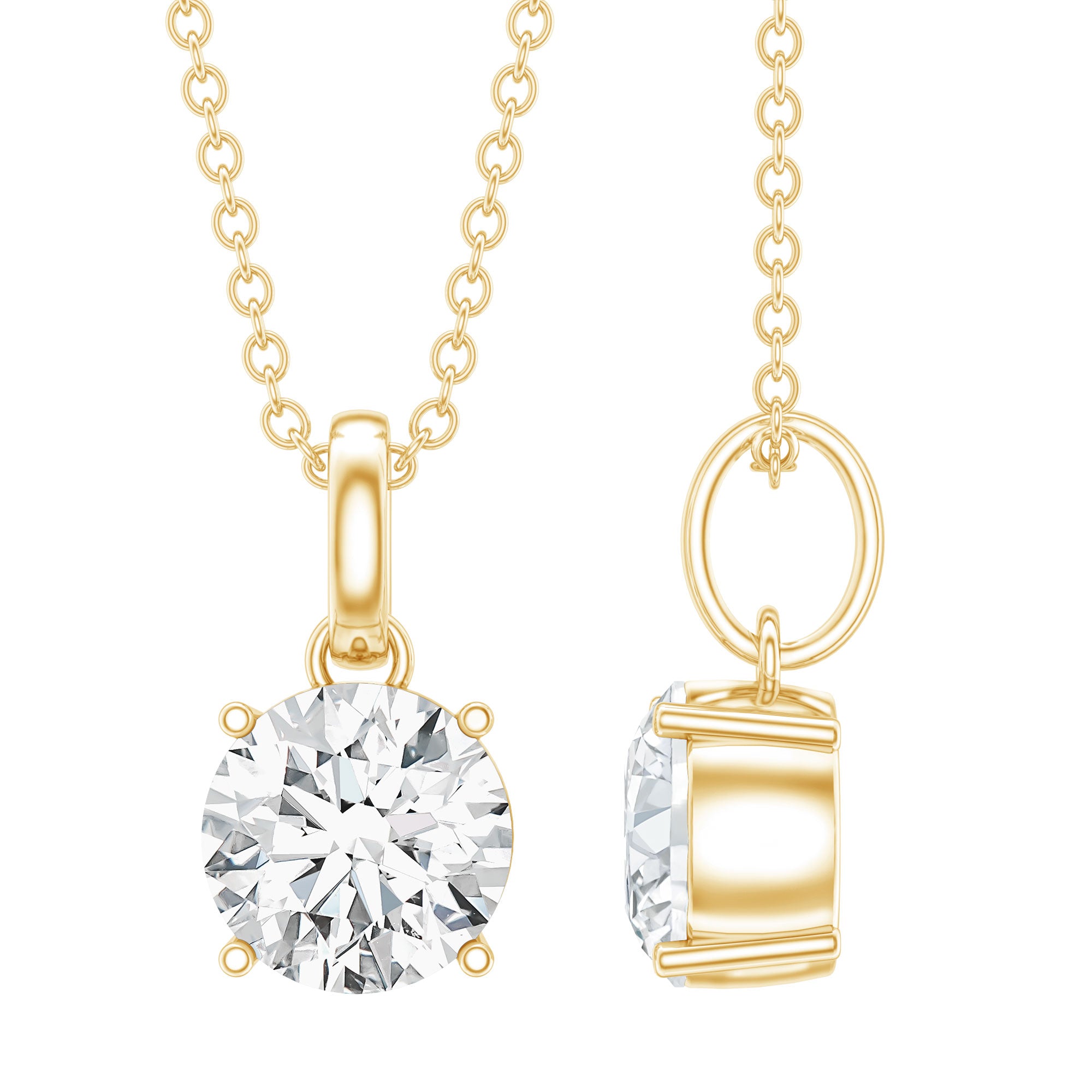 Lab Grown 1 Carat Single Diamond Necklace For Women Lab - ( EF-VS ) - Rosec Jewels