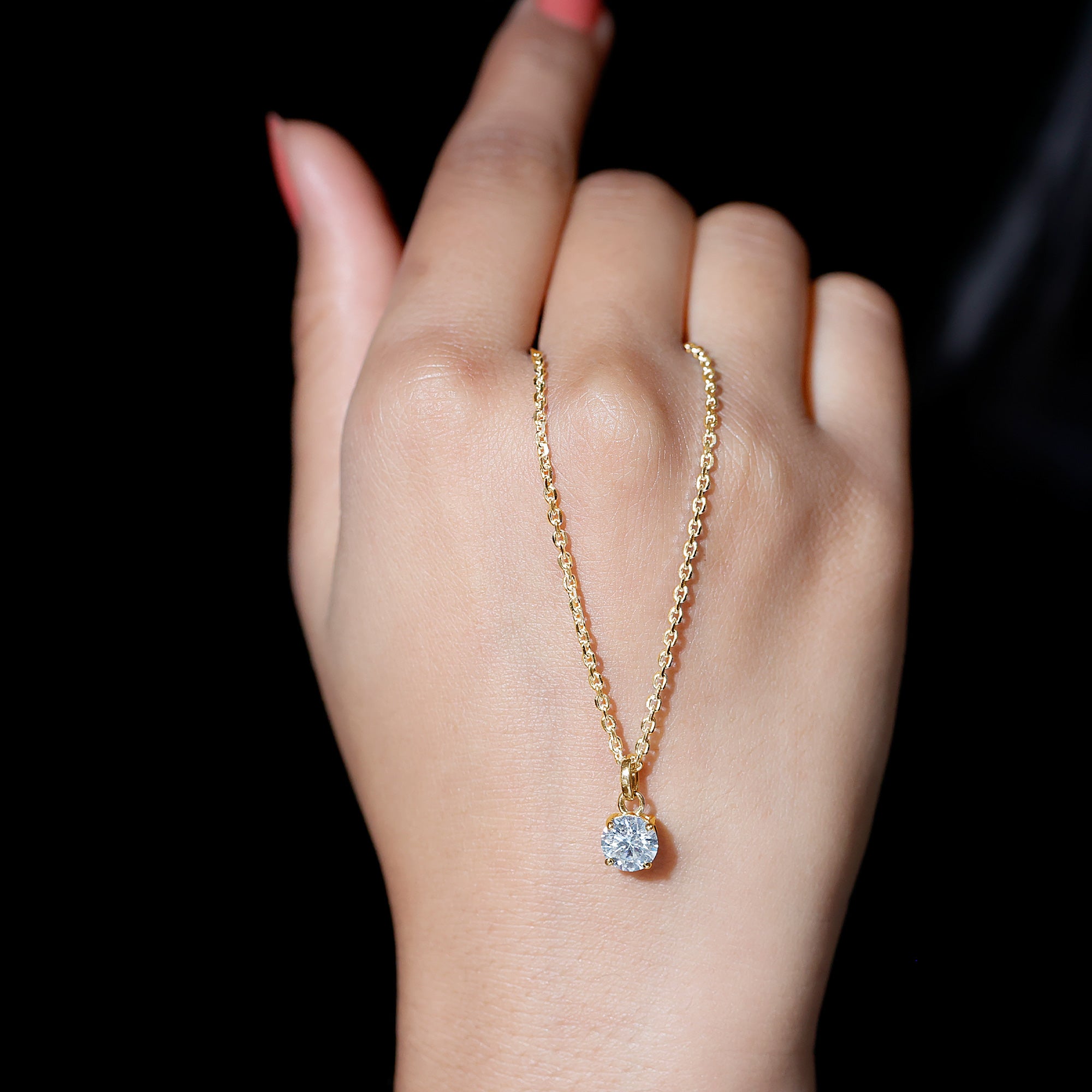 Lab Grown 1 Carat Single Diamond Necklace For Women Lab - ( EF-VS ) - Rosec Jewels
