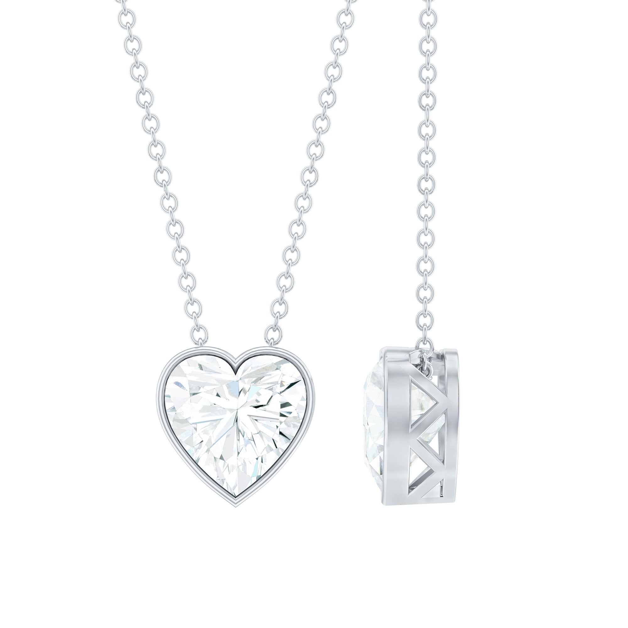 Bezel Set 8mm Lab Grown Diamond Heart Locket Necklace for Women Lab - ( EF-VS ) - Rosec Jewels
