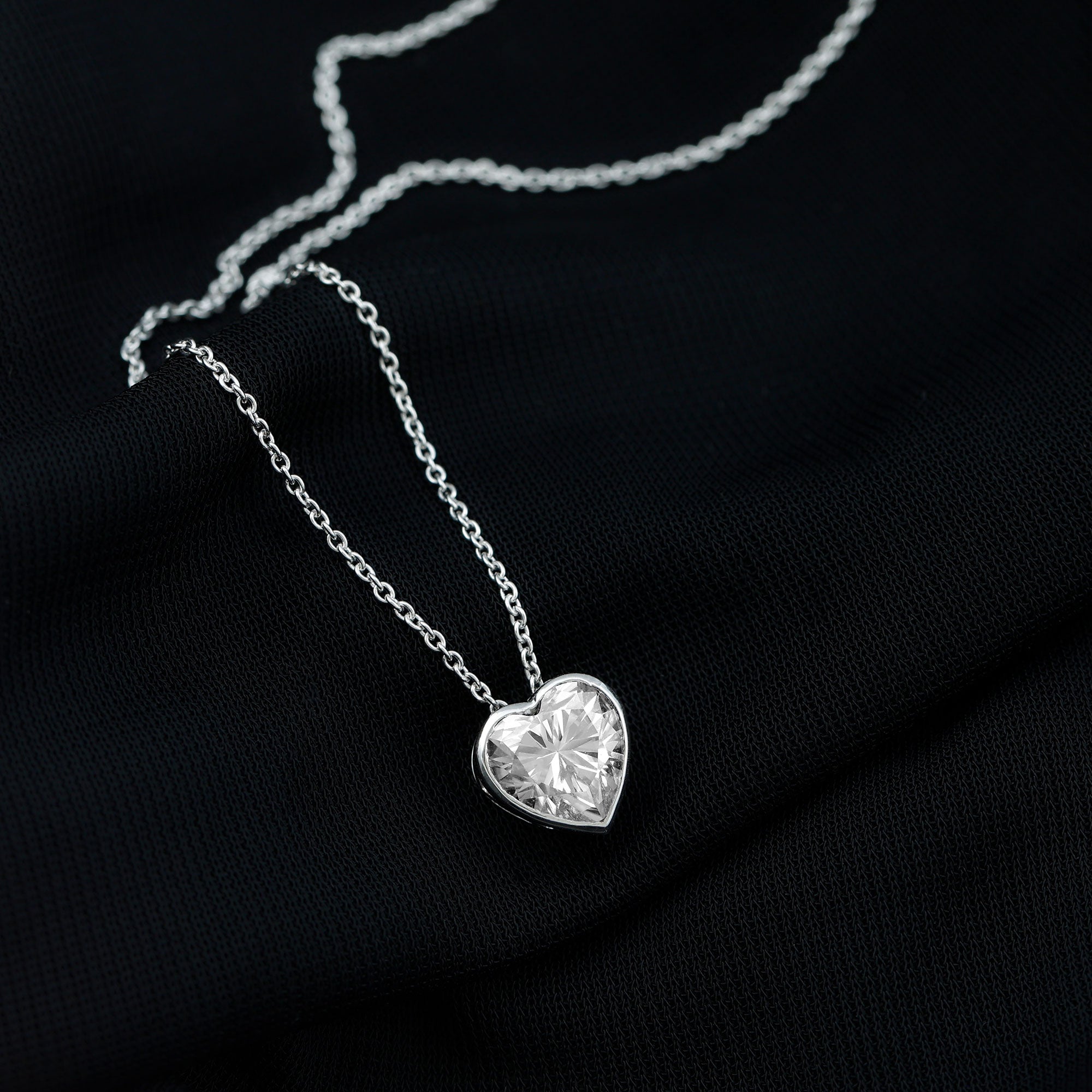 Bezel Set 8mm Lab Grown Diamond Heart Locket Necklace for Women Lab - ( EF-VS ) - Rosec Jewels