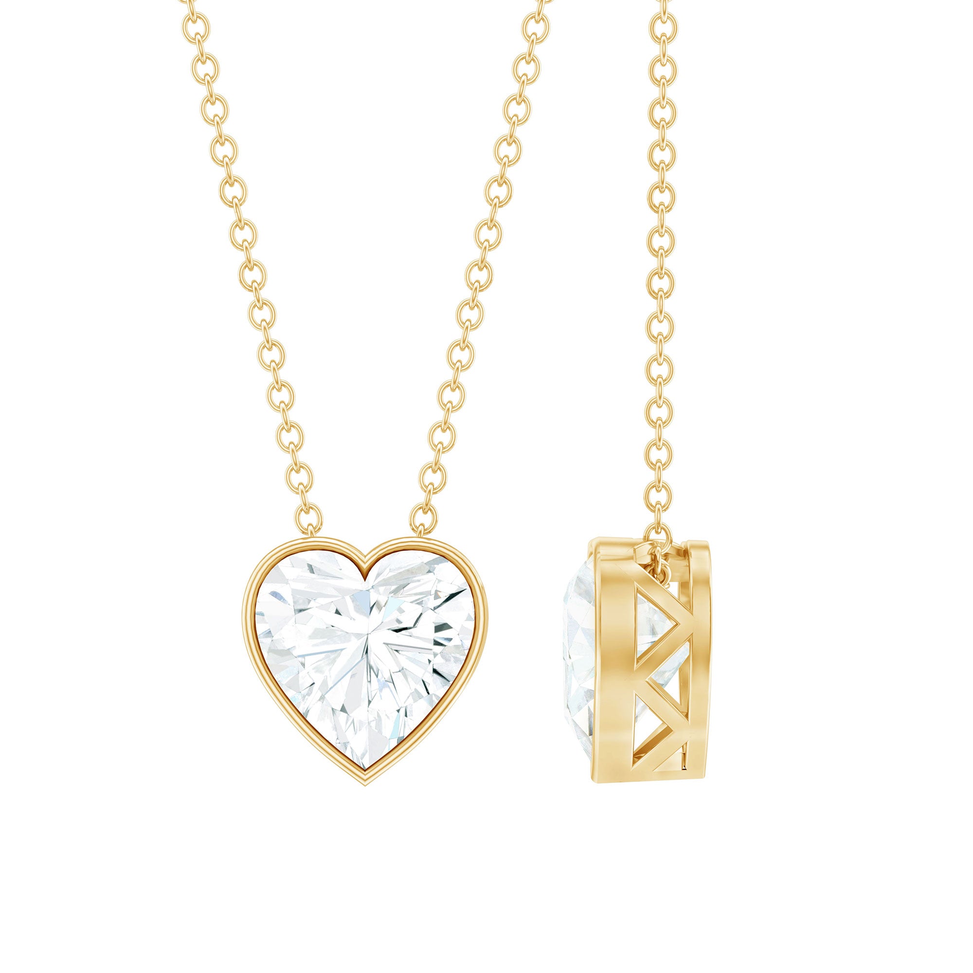 Bezel Set 8mm Lab Grown Diamond Heart Locket Necklace for Women Lab - ( EF-VS ) - Rosec Jewels