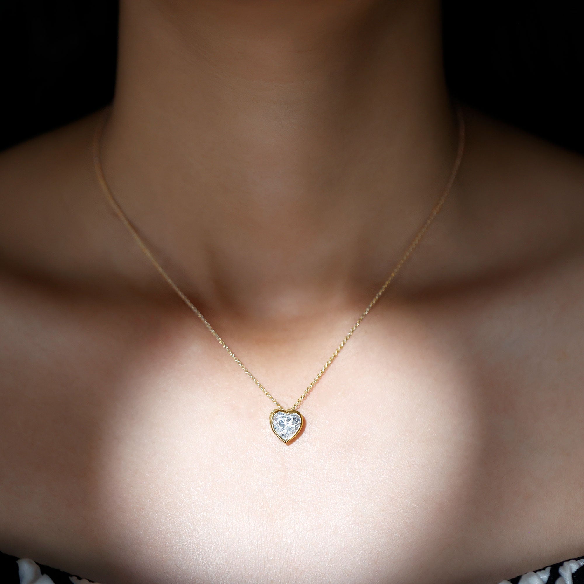 Rosec Jewels-Bezel Set 8mm Lab Grown Diamond Heart Locket Necklace for Women