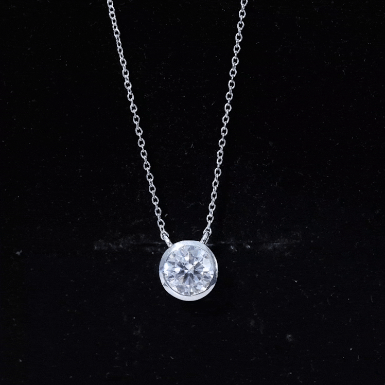 Bezel Set 7mm Lab Grown Diamond Solitaire Stackable Necklace Lab - ( EF-VS ) - Rosec Jewels