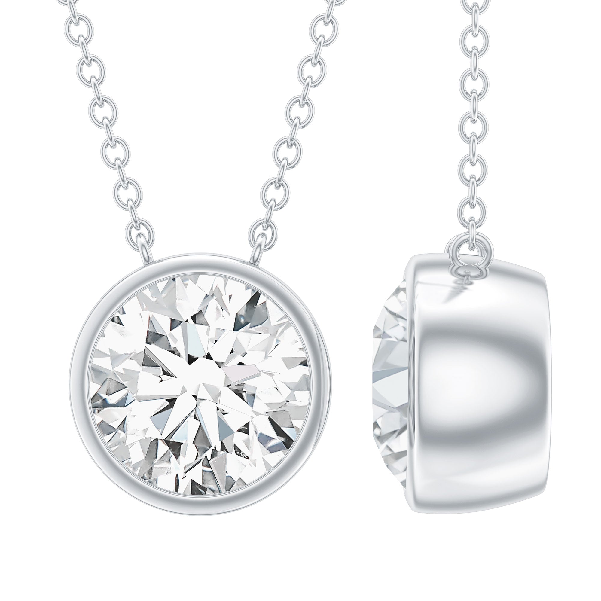 Bezel Set 7mm Lab Grown Diamond Solitaire Stackable Necklace Lab - ( EF-VS ) - Rosec Jewels