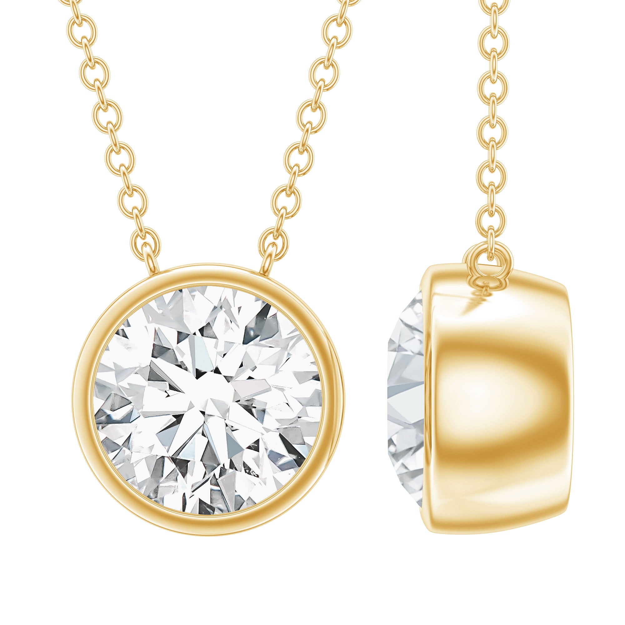 Bezel Set 7mm Lab Grown Diamond Solitaire Stackable Necklace Lab - ( EF-VS ) - Rosec Jewels