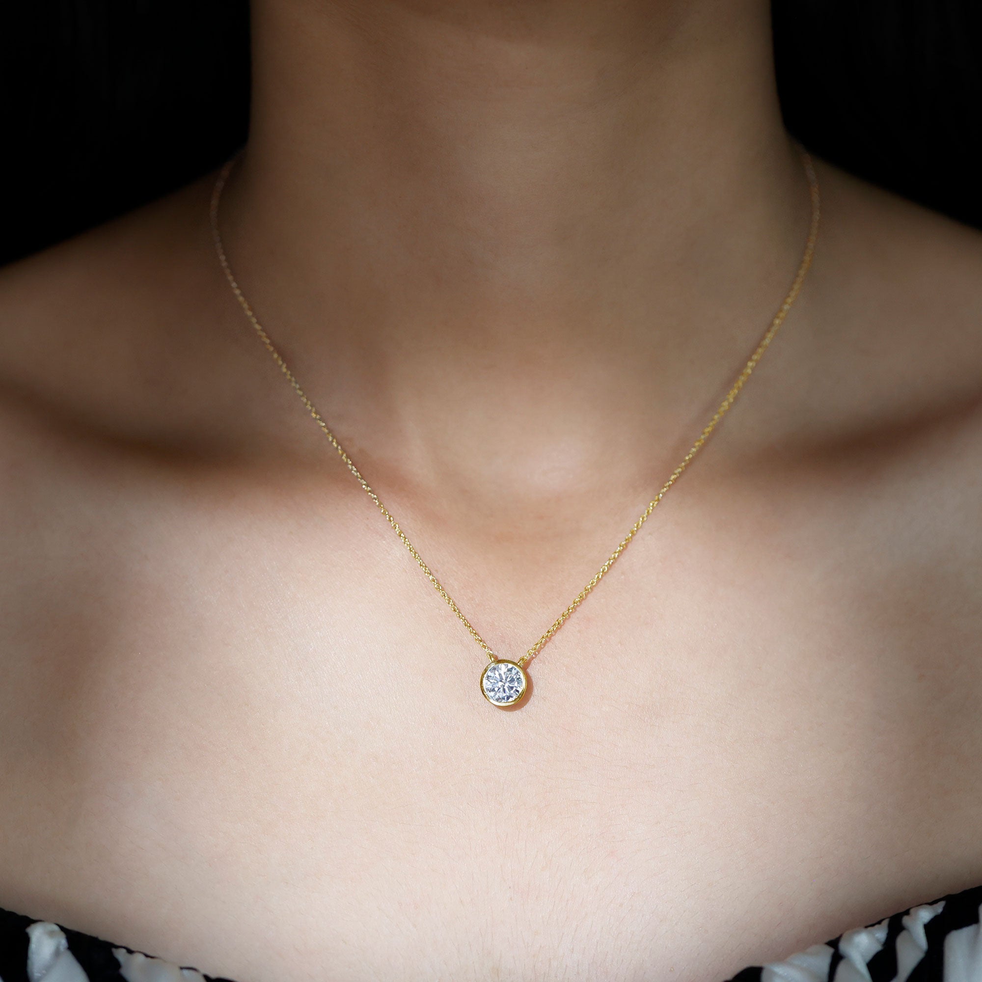 Bezel Set 7mm Lab Grown Diamond Solitaire Stackable Necklace Lab - ( EF-VS ) - Rosec Jewels