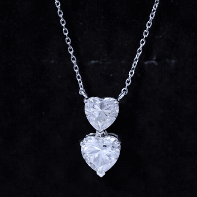Certified Lab Grown Diamond Double Heart Promise Necklace Lab - ( EF-VS ) - Rosec Jewels