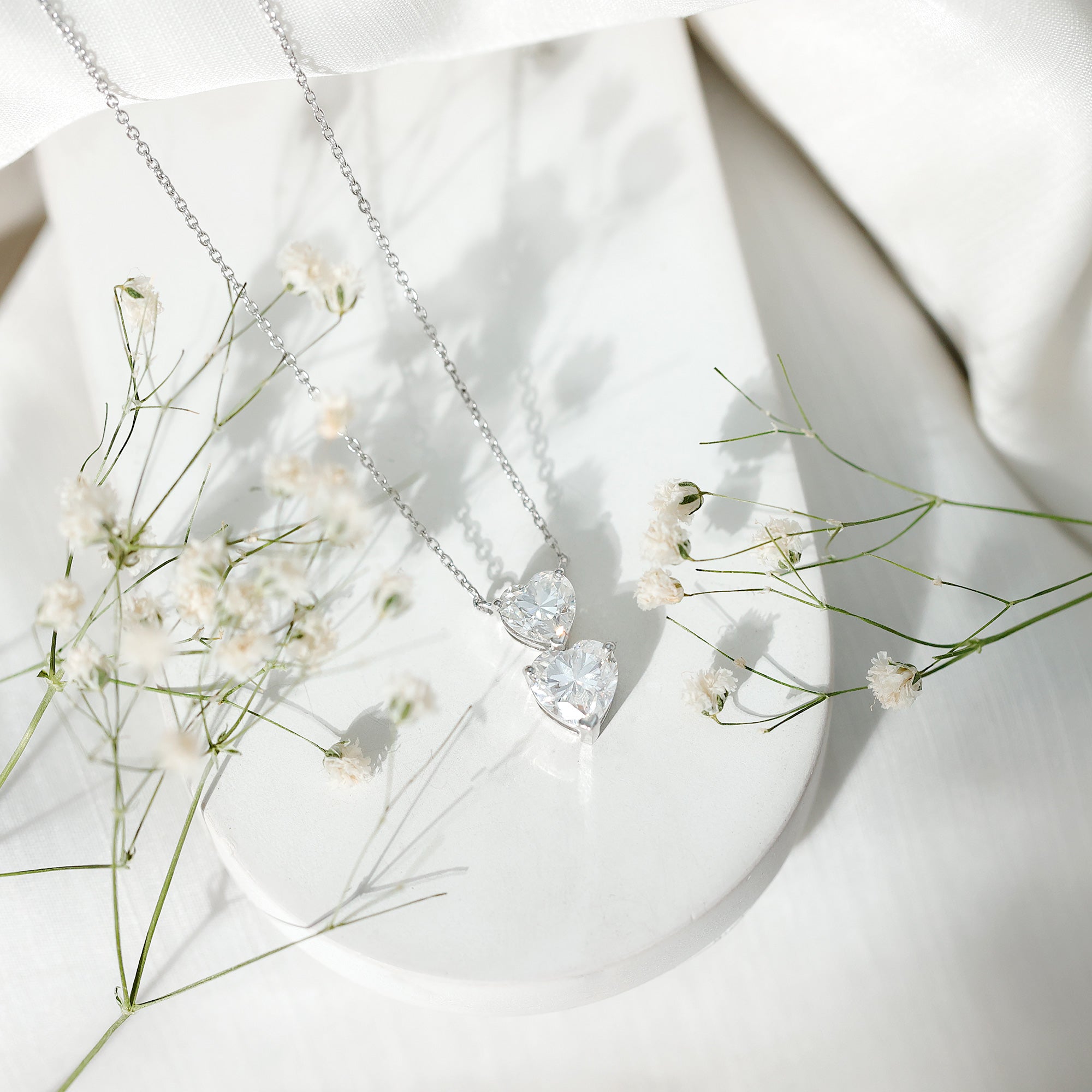 Rosec Jewels-Certified Lab Grown Diamond Double Heart Promise Necklace