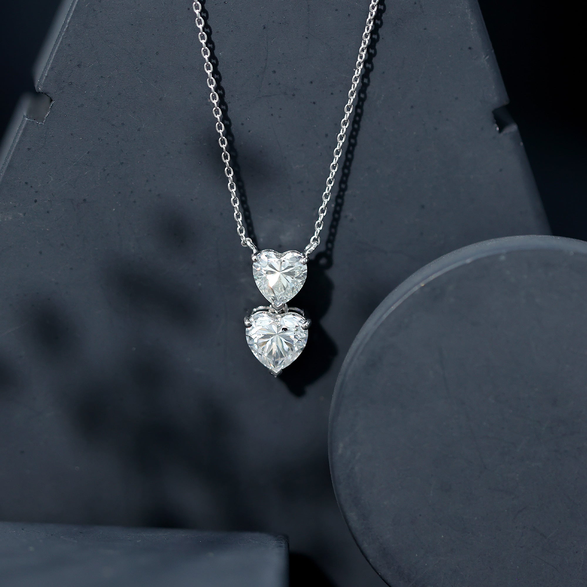 Certified Lab Grown Diamond Double Heart Promise Necklace Lab - ( EF-VS ) - Rosec Jewels