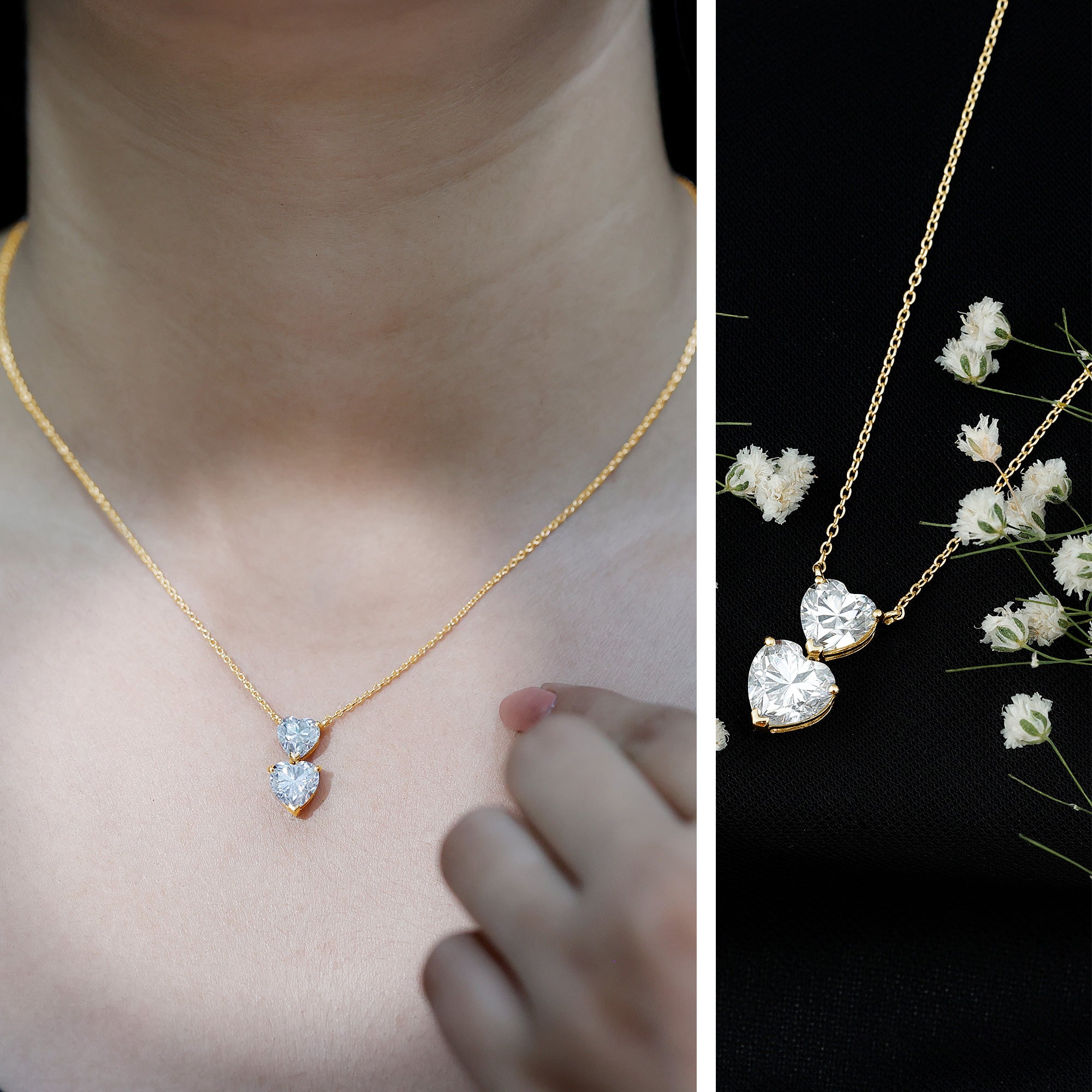Certified Lab Grown Diamond Double Heart Promise Necklace Lab - ( EF-VS ) - Rosec Jewels