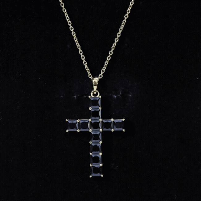 3 Carat Lab Grown Black Diamond Cross Necklace With Silver Chain AAAA ( Synthetic ) 14K Yellow Gold Plated Silver - Rosec Jewels