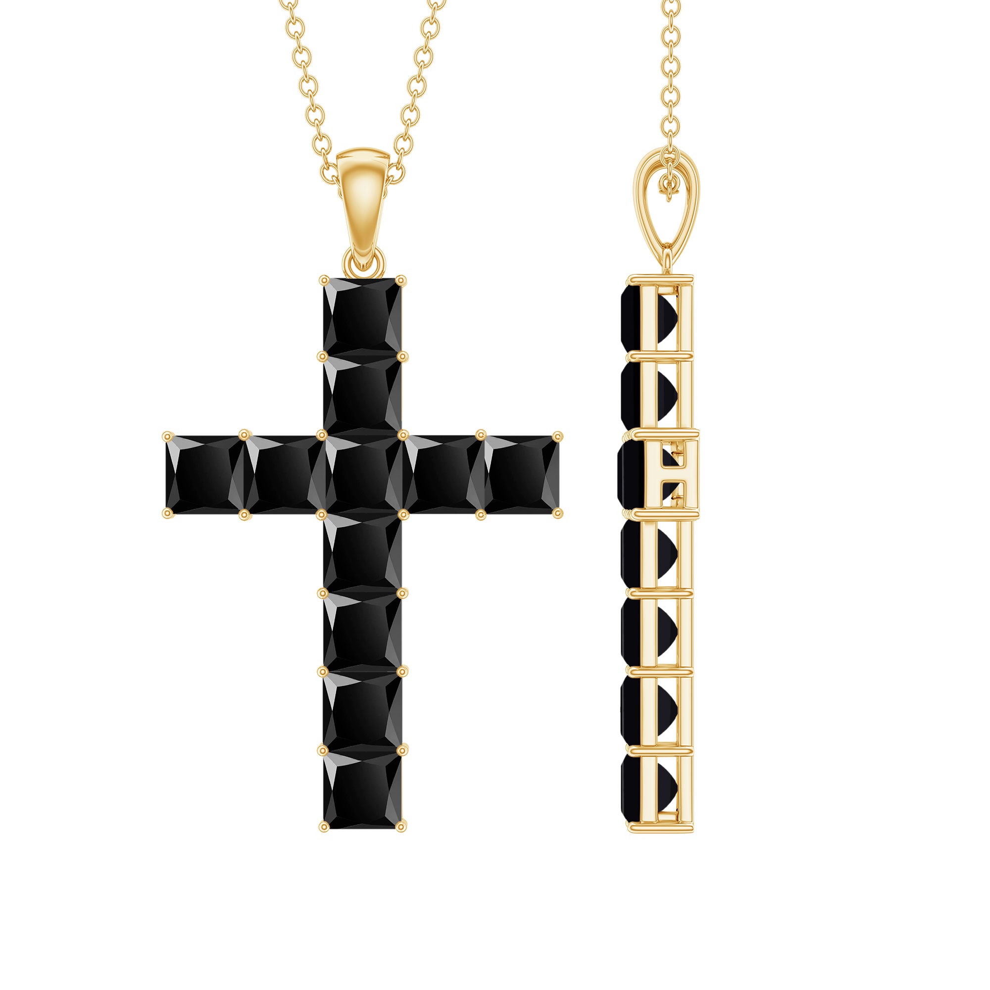 3 Carat Lab Grown Black Diamond Cross Necklace With Silver Chain AAAA ( Synthetic ) 14K Yellow Gold Plated Silver - Rosec Jewels