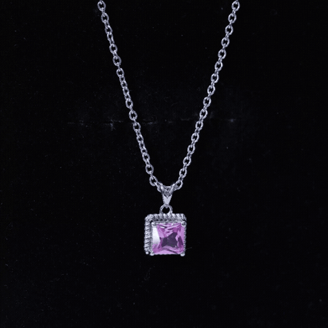 Princess Cut 0.7 Carat Lab Created Pink Sapphire Solitaire Pendant Necklace AAAA 92.5 Sterling Silver - Rosec Jewels