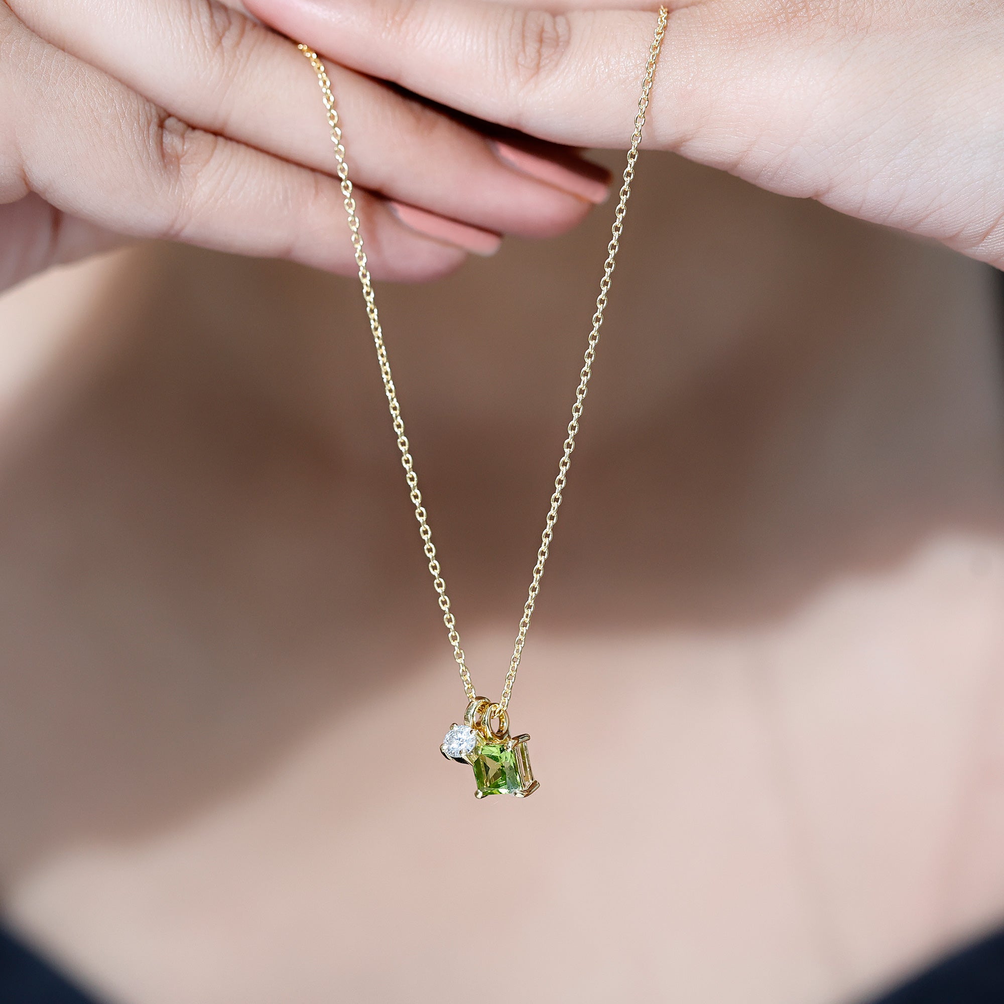 Princess Cut 1 Carat Peridot Pendant Necklace with Silver Chain AAA 14K Yellow Gold Plated Silver - Rosec Jewels