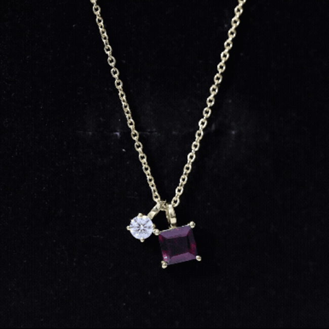 1.4 Carat Princess Cut Rhodolite Garnet Promise Necklace with Moissanite AAA 14K Yellow Gold Plated Silver - Rosec Jewels