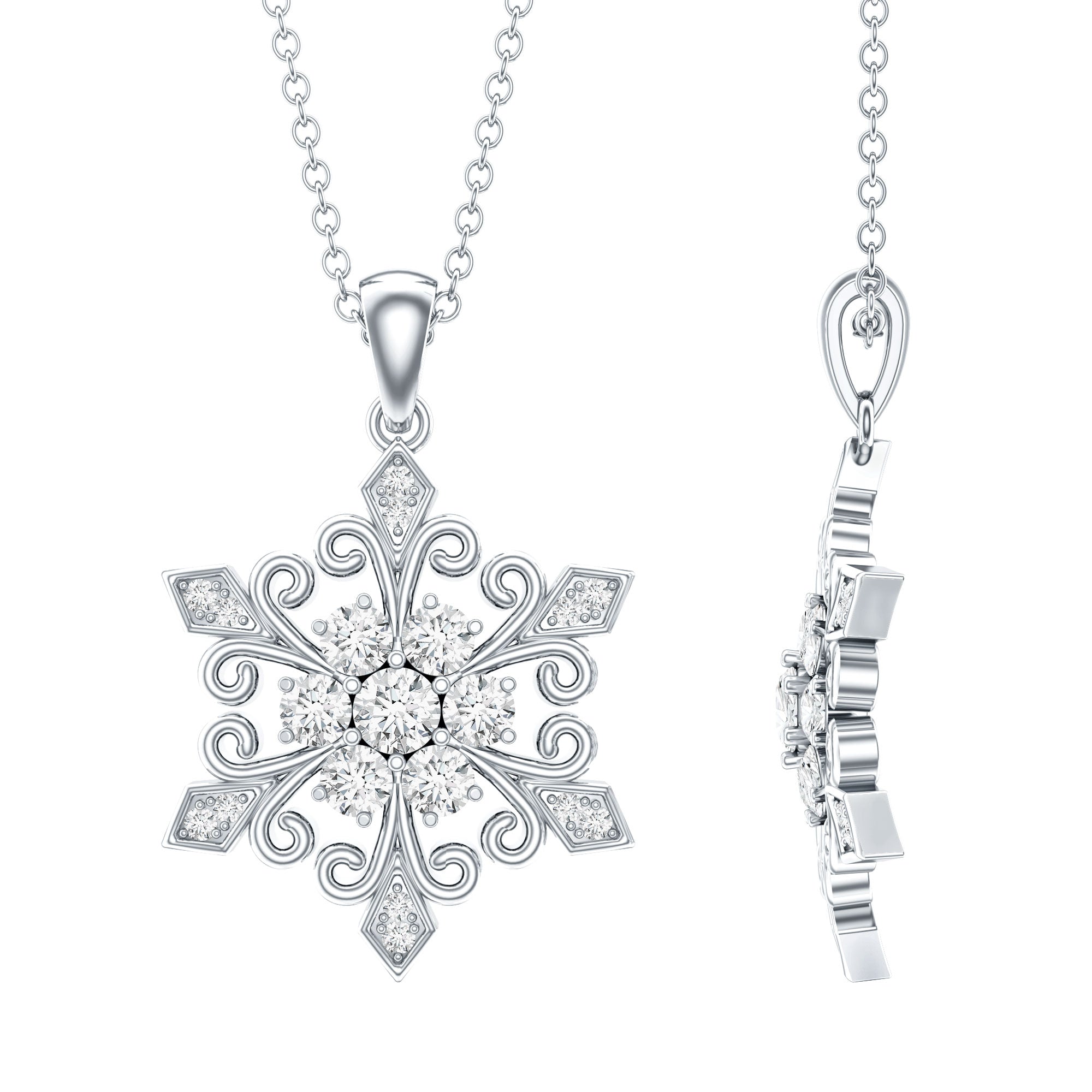 Lab Grown Diamond Christmas Snowflake Pendant Necklace Lab - ( EF-VS ) - Rosec Jewels