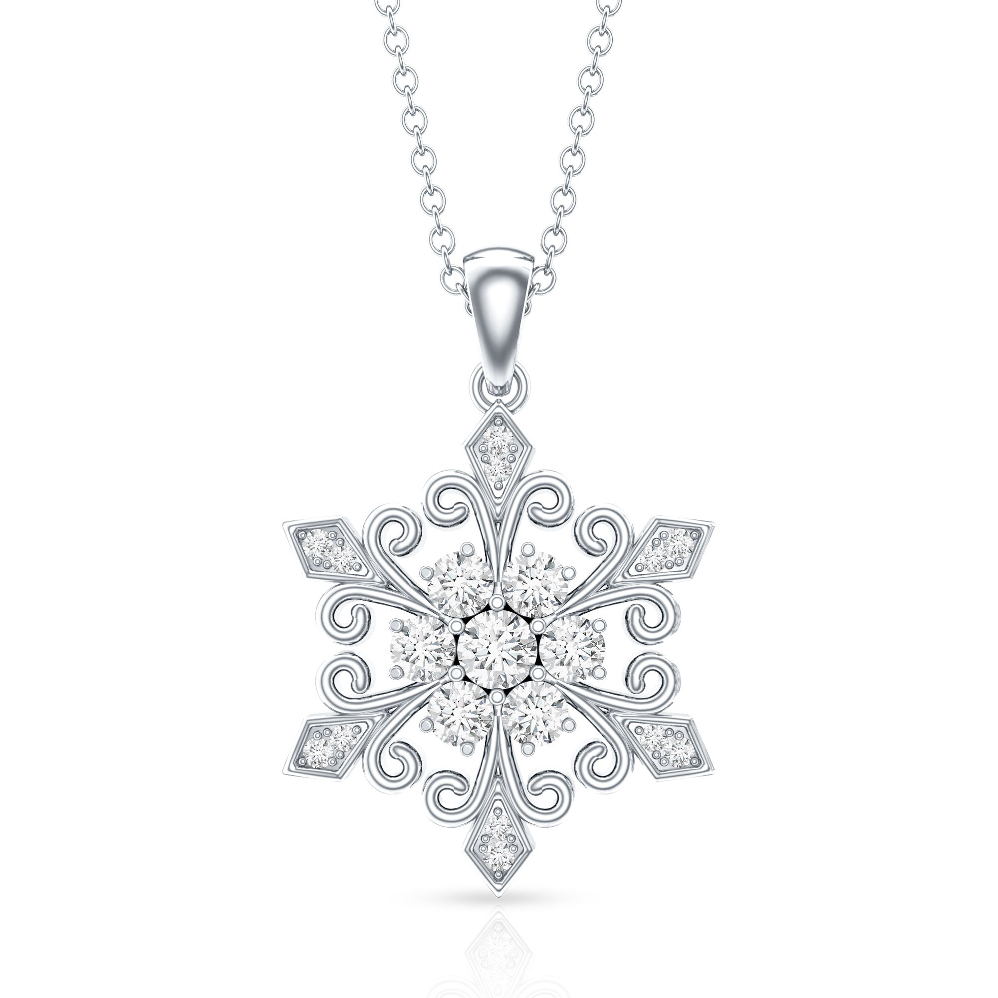 Lab Grown Diamond Christmas Snowflake Pendant Necklace Lab - ( EF-VS ) - Rosec Jewels
