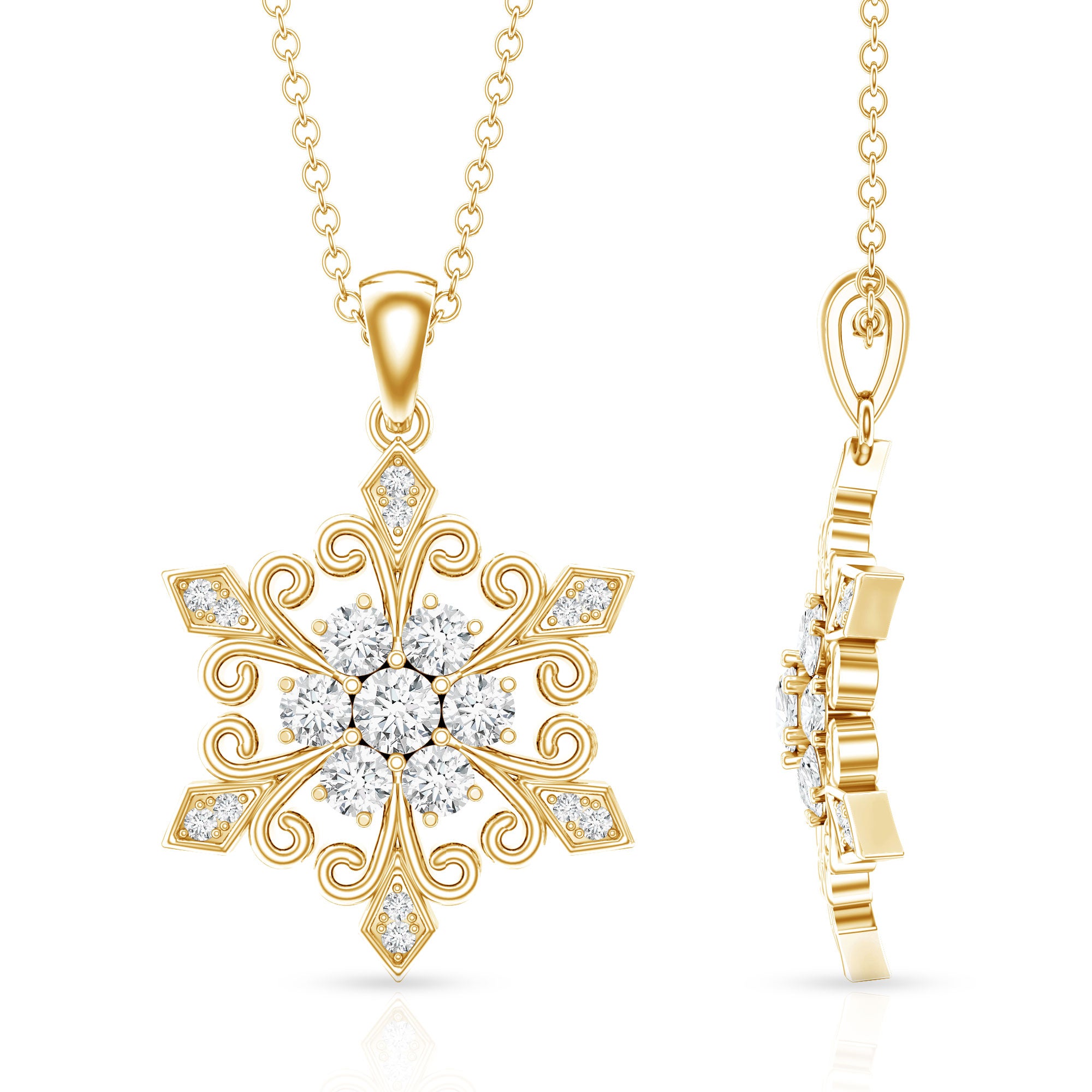 Lab Grown Diamond Christmas Snowflake Pendant Necklace Lab - ( EF-VS ) - Rosec Jewels