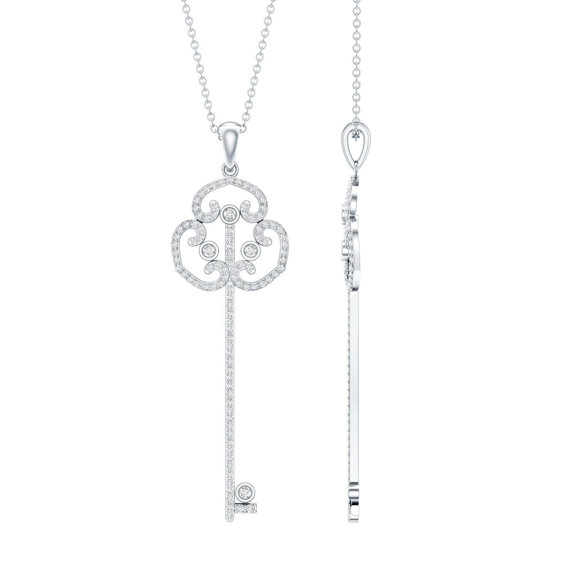 Certified Lab Created Diamond Vintage Style Key Necklace Lab - ( EF-VS ) - Rosec Jewels