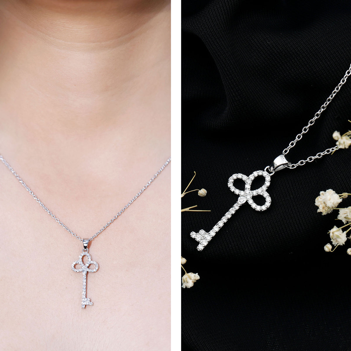 Certified Lab Created Diamond Key To My Heart Necklace Lab - ( EF-VS ) - Rosec Jewels