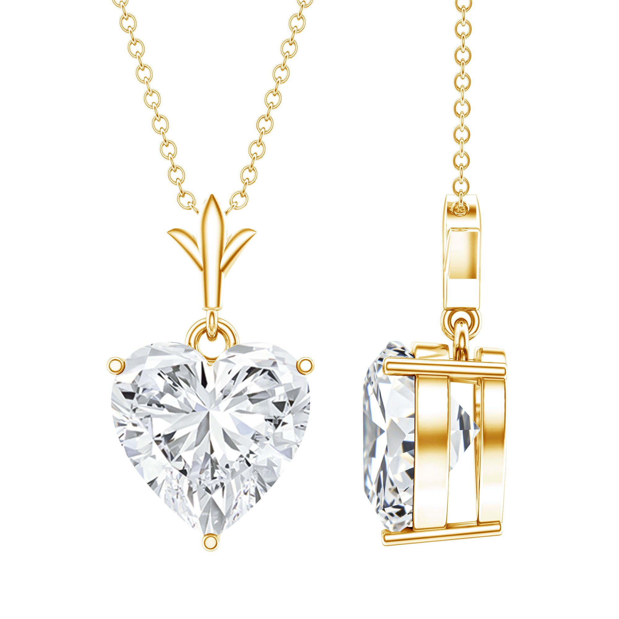 Certified 3.4 Carat Moissanite Heart Necklace for Women D-VS1 14K Yellow Gold Plated Silver - Rosec Jewels
