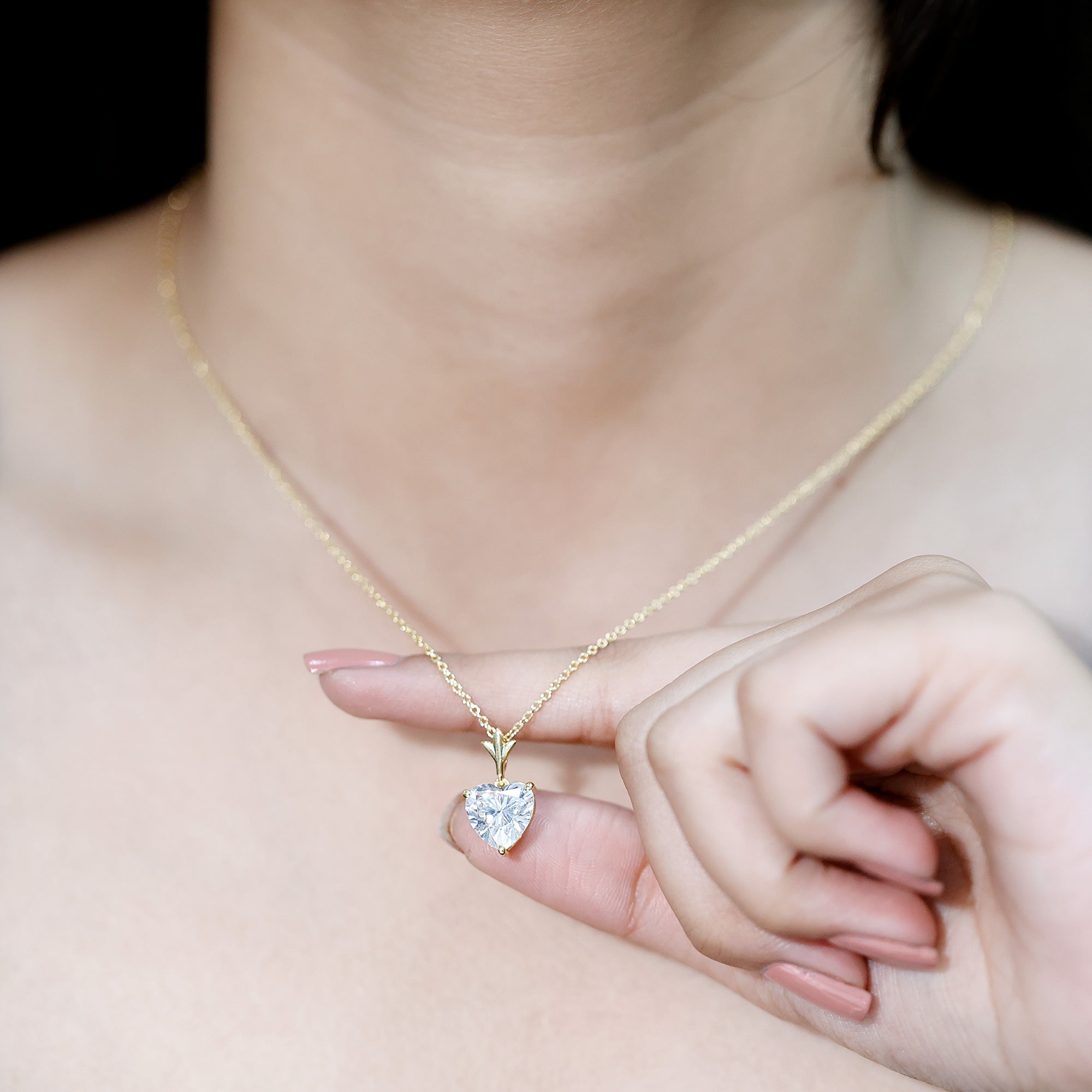 Certified 3.4 Carat Moissanite Heart Necklace for Women D-VS1 14K Yellow Gold Plated Silver - Rosec Jewels