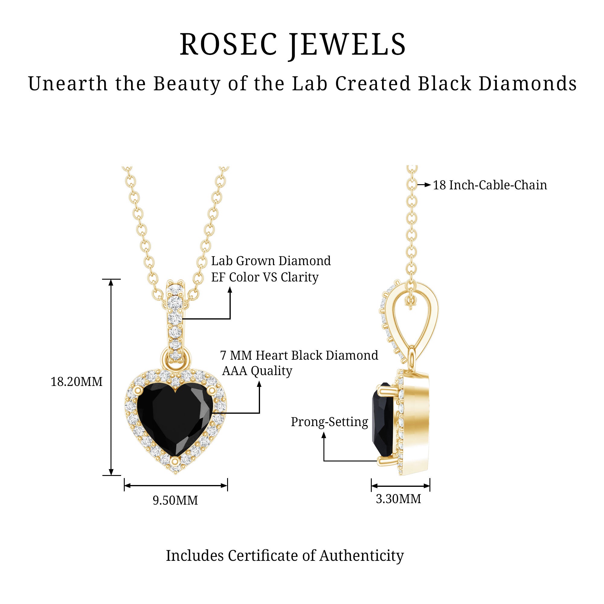 1.8 Carat Lab Created Black and White Diamond Heart Locket with Chain AAAA ( Synthetic ) 14K Yellow Gold Plated Silver - Rosec Jewels