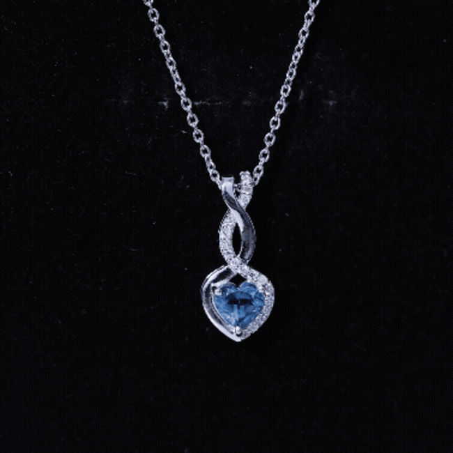 Genuine 0.98 Carat London Blue Topaz Infinity Heart Necklace with Diamond AAA 92.5 Sterling Silver - Rosec Jewels