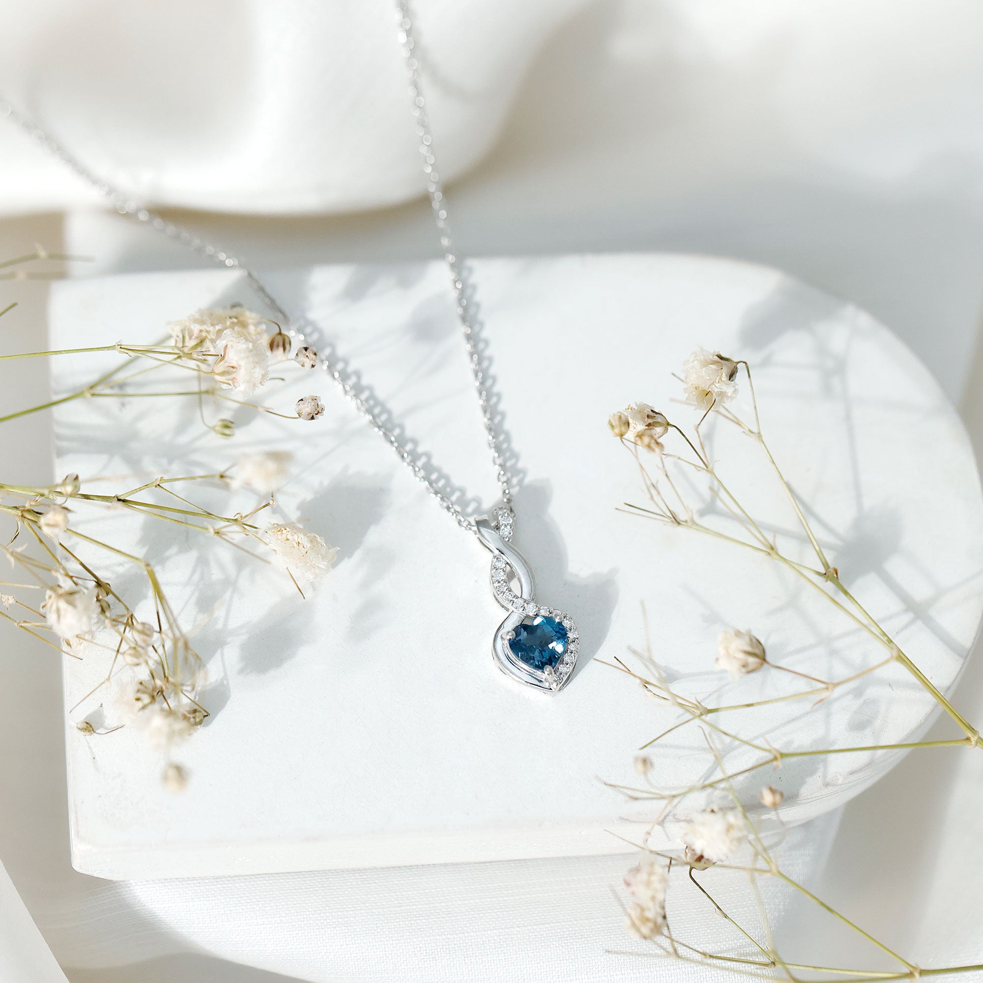 Genuine 0.98 Carat London Blue Topaz Infinity Heart Necklace with Diamond AAA 92.5 Sterling Silver - Rosec Jewels