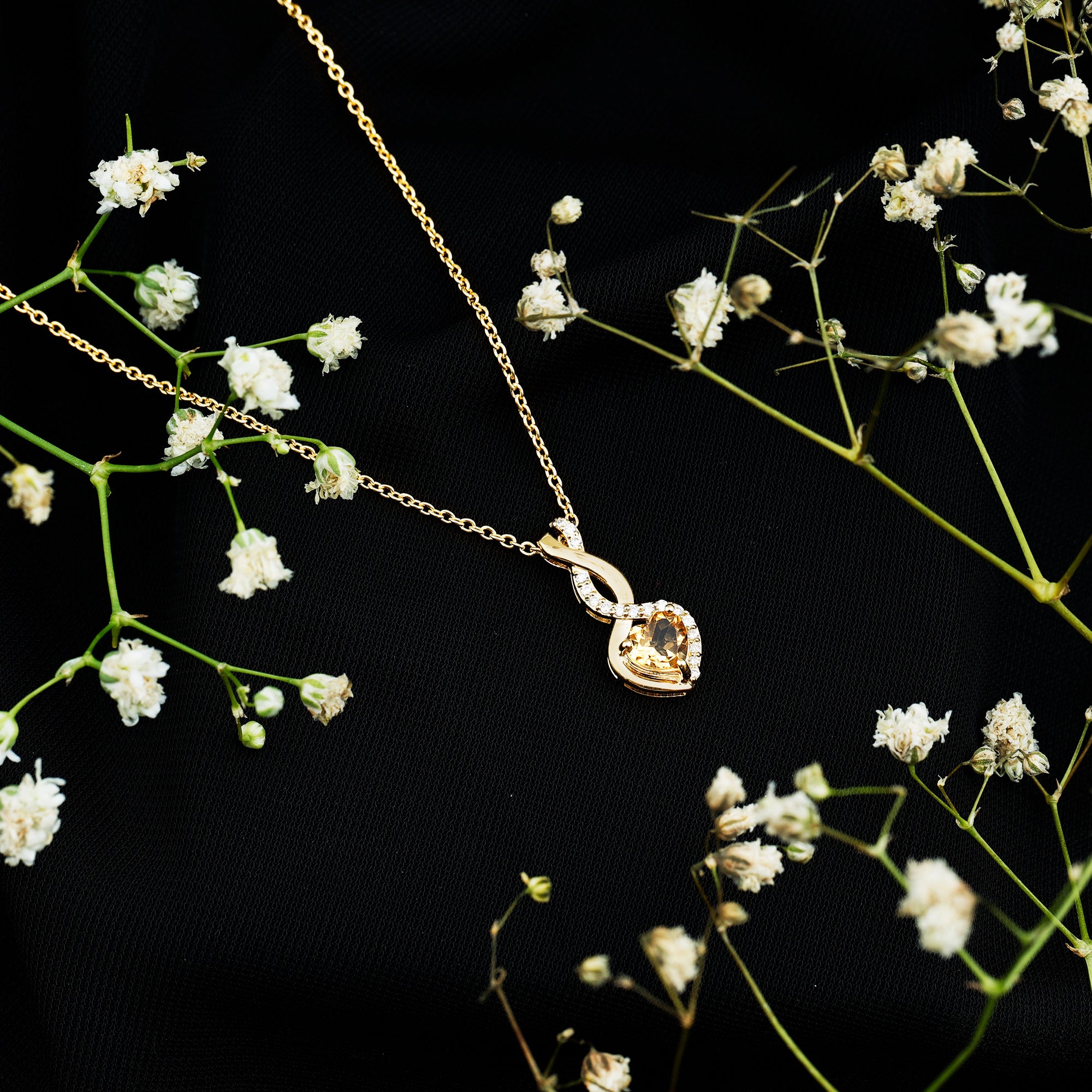 Certified 1 Carat Citrine Diamond Infinity Heart Necklace with Silver Chain AAA 14K Yellow Gold Plated Silver - Rosec Jewels