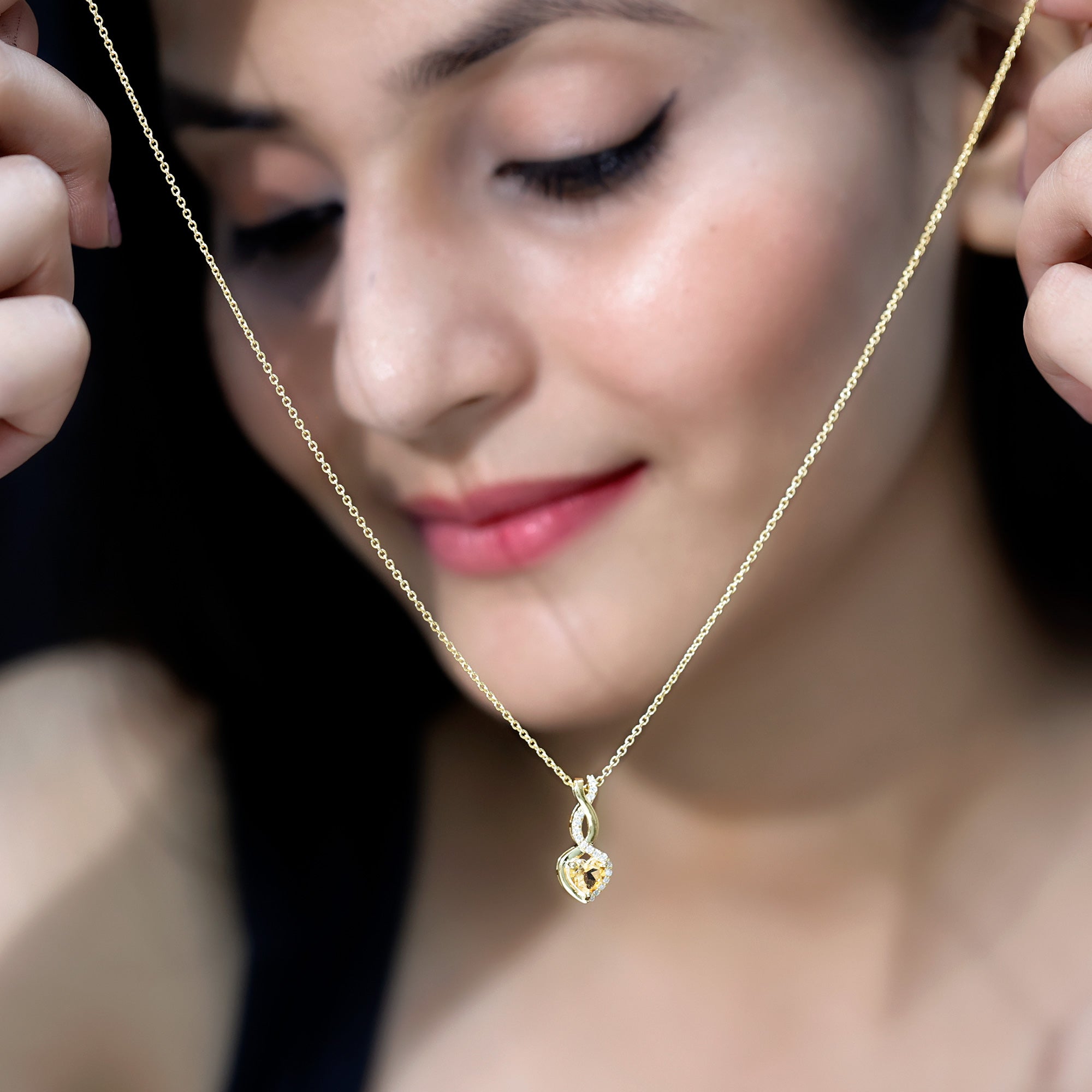 Certified 1 Carat Citrine Diamond Infinity Heart Necklace with Silver Chain AAA 14K Yellow Gold Plated Silver - Rosec Jewels