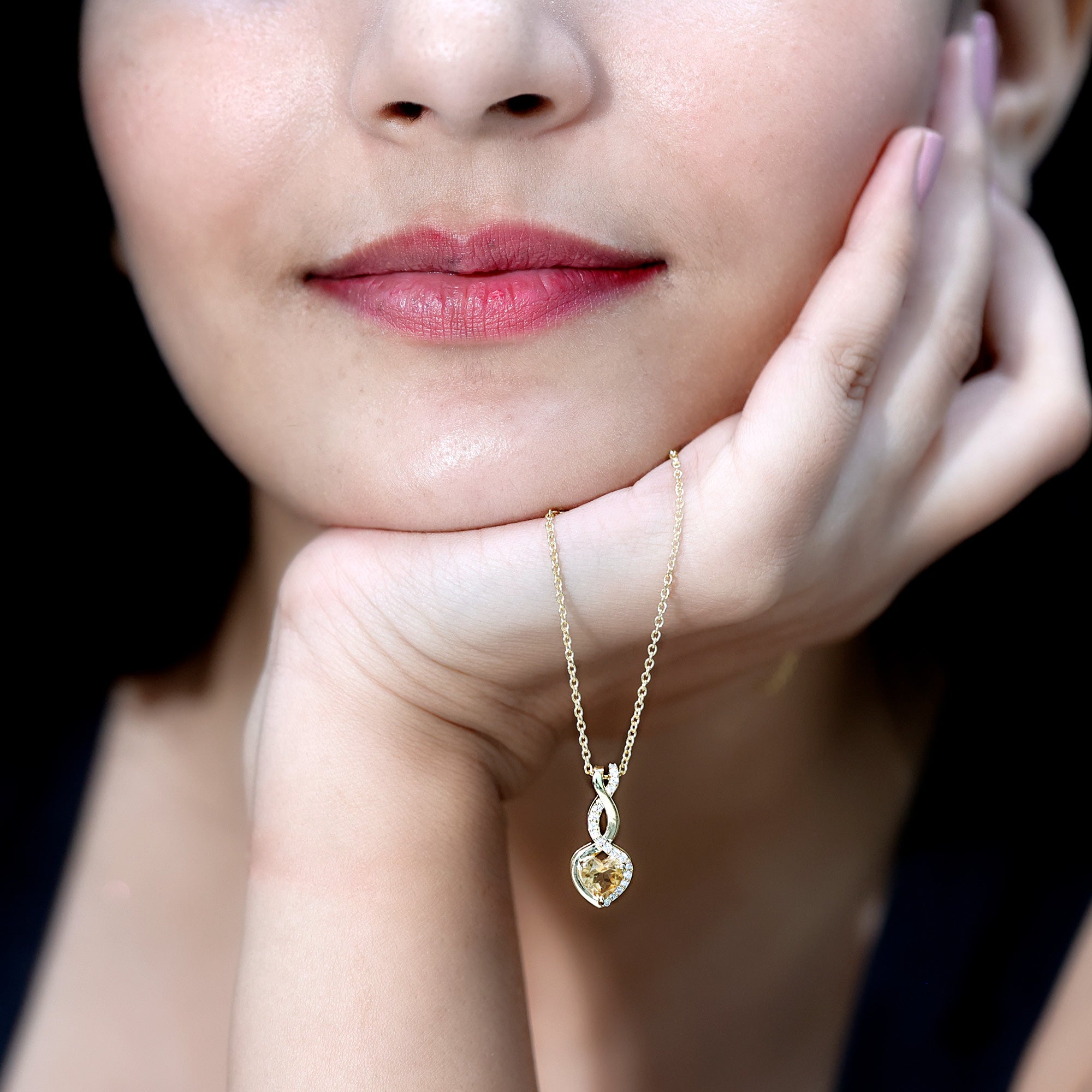 Certified 1 Carat Citrine Diamond Infinity Heart Necklace with Silver Chain AAA 14K Yellow Gold Plated Silver - Rosec Jewels