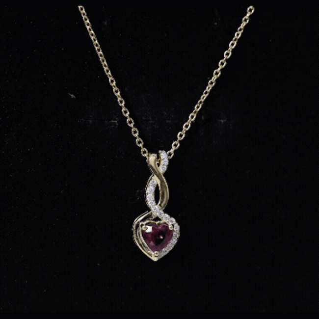 Certified 1 Carat Rhodolite Diamond Heart and Infinity Necklace AAA 14K Yellow Gold Plated Silver - Rosec Jewels
