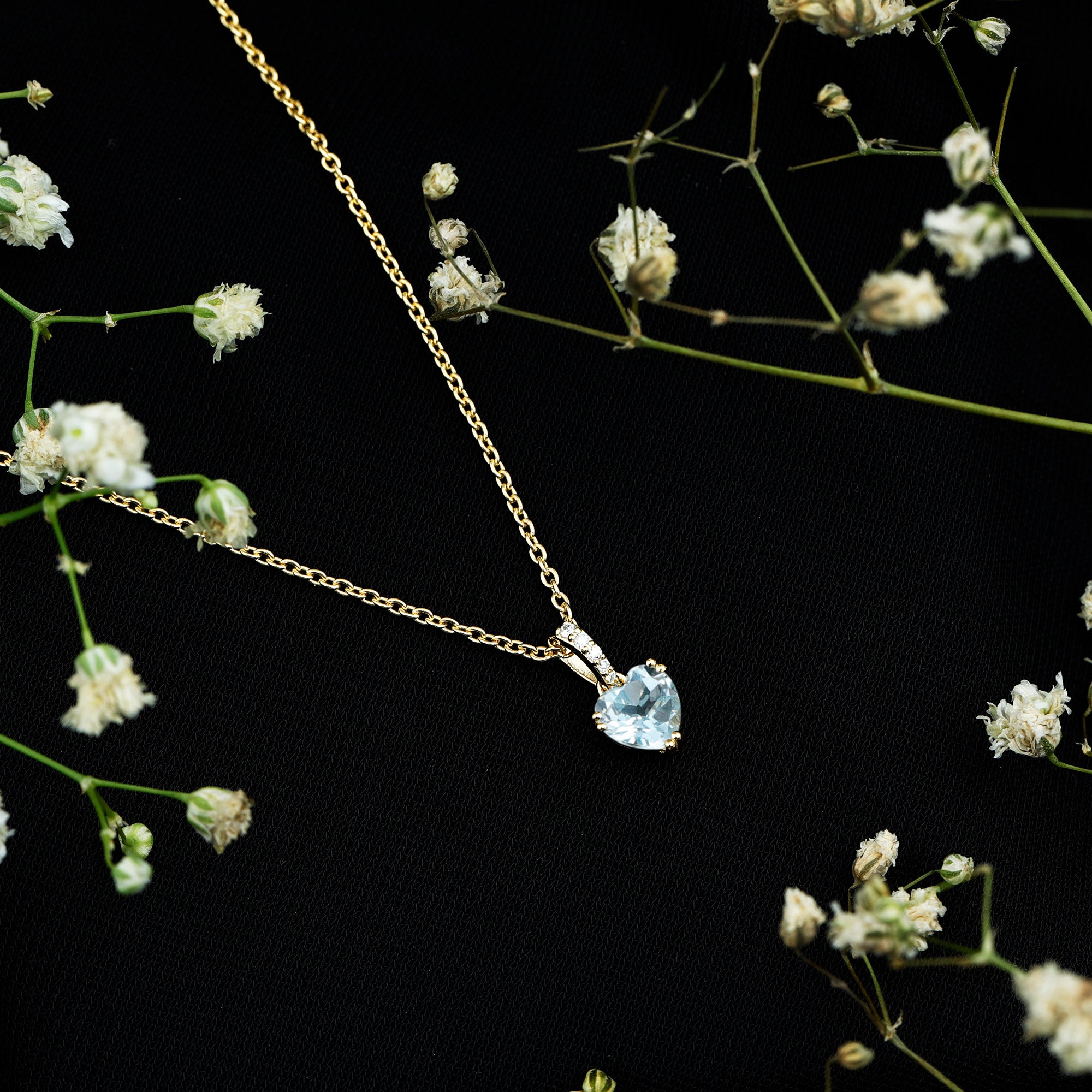 1 Carat Sky Blue Topaz Heart Pendant Necklace with Diamond AAA 14K Yellow Gold Plated Silver - Rosec Jewels