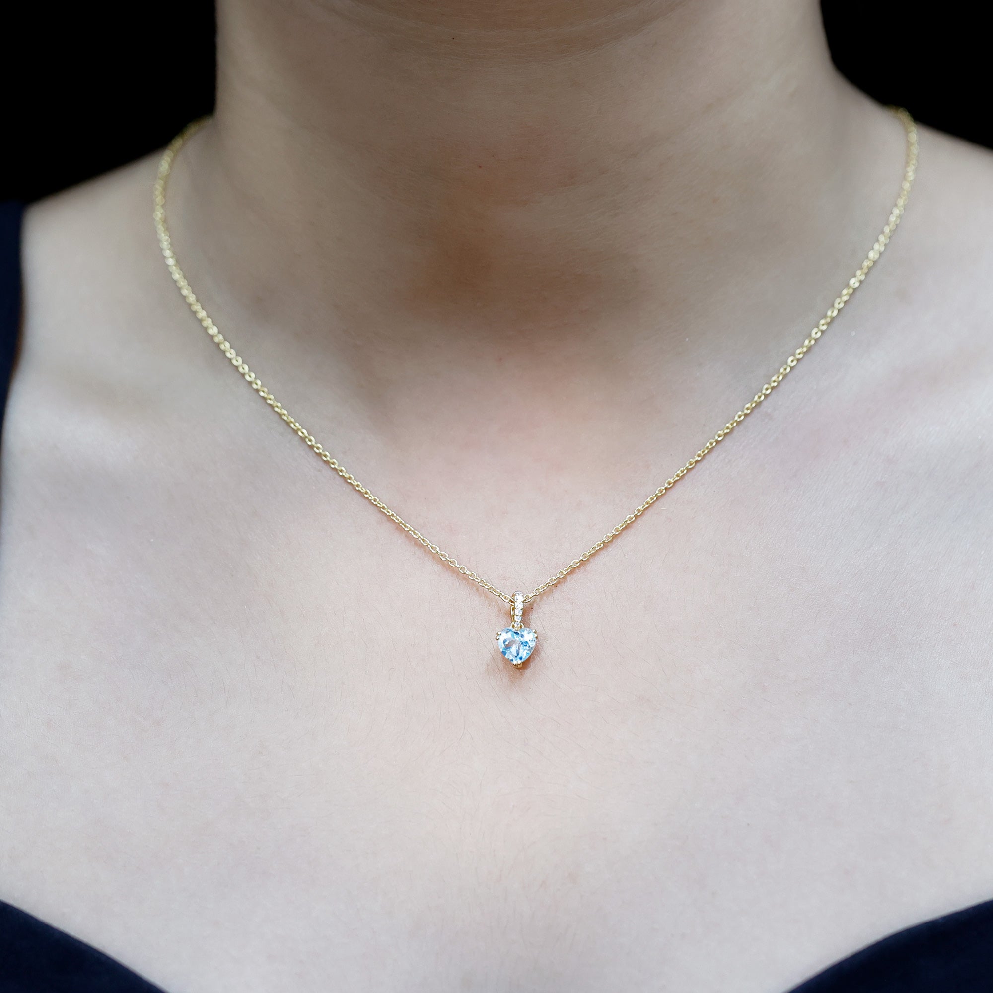 1 Carat Sky Blue Topaz Heart Pendant Necklace with Diamond AAA 14K Yellow Gold Plated Silver - Rosec Jewels