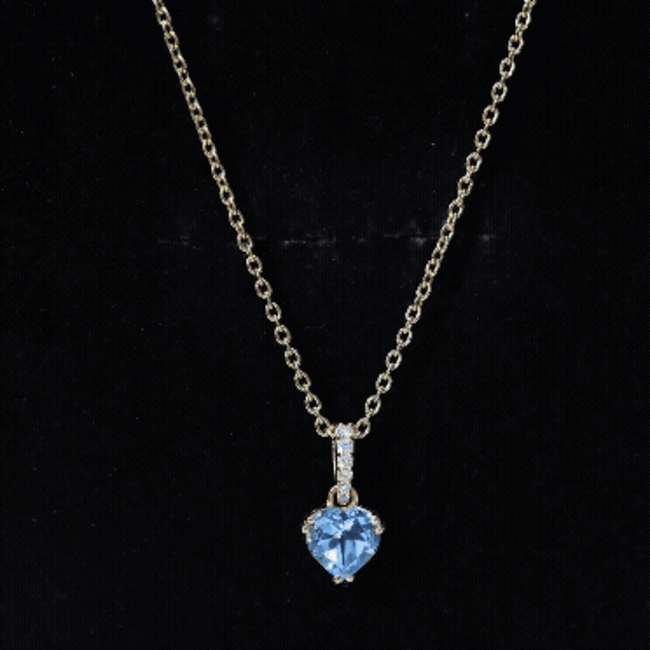 0.9 Carat Swiss Blue Topaz Solitaire and Diamond Heart Necklace with Chain AAA 14K Yellow Gold Plated Silver - Rosec Jewels