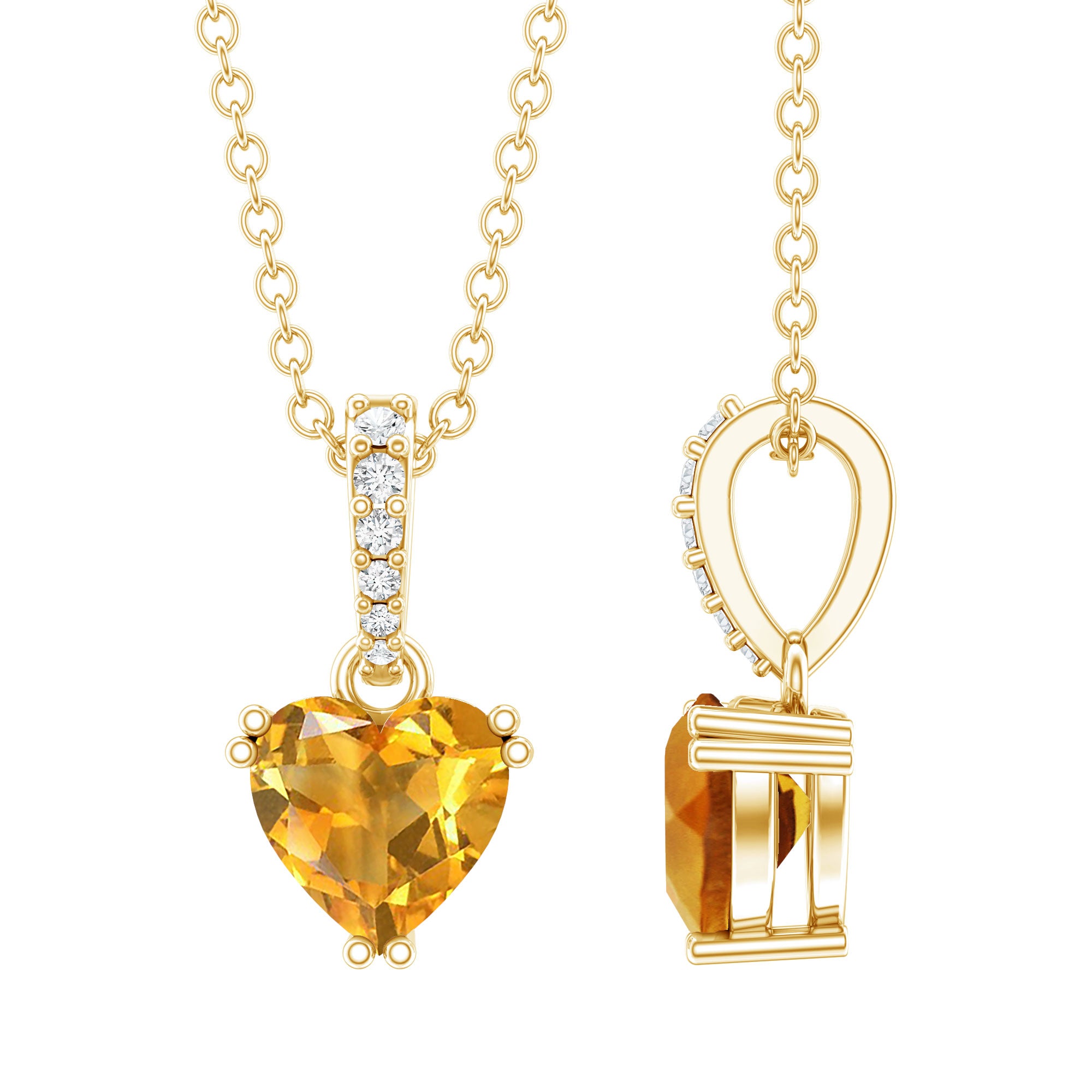 Natural 0.9 Carat Citrine Diamond Heart Locket with Silver Chain AAA 14K Yellow Gold Plated Silver - Rosec Jewels