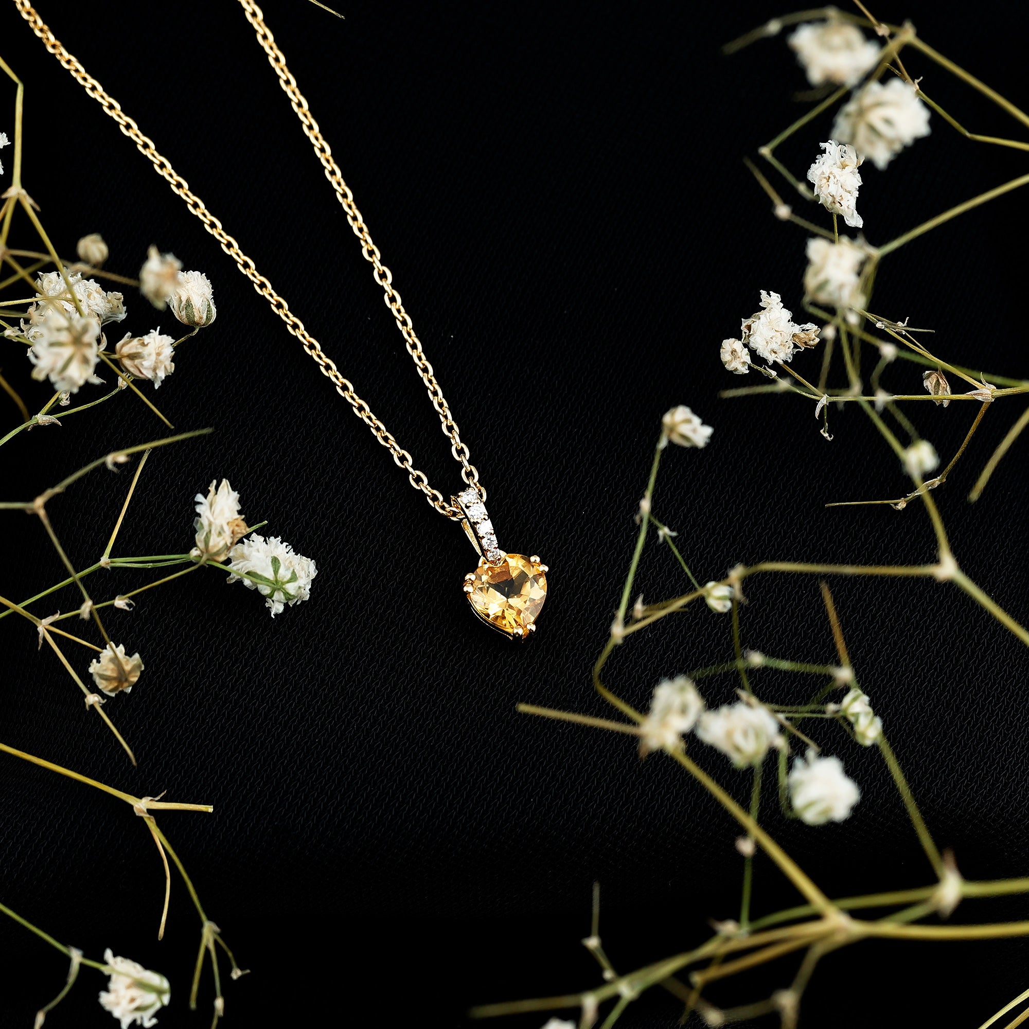 Natural 0.9 Carat Citrine Diamond Heart Locket with Silver Chain AAA 14K Yellow Gold Plated Silver - Rosec Jewels