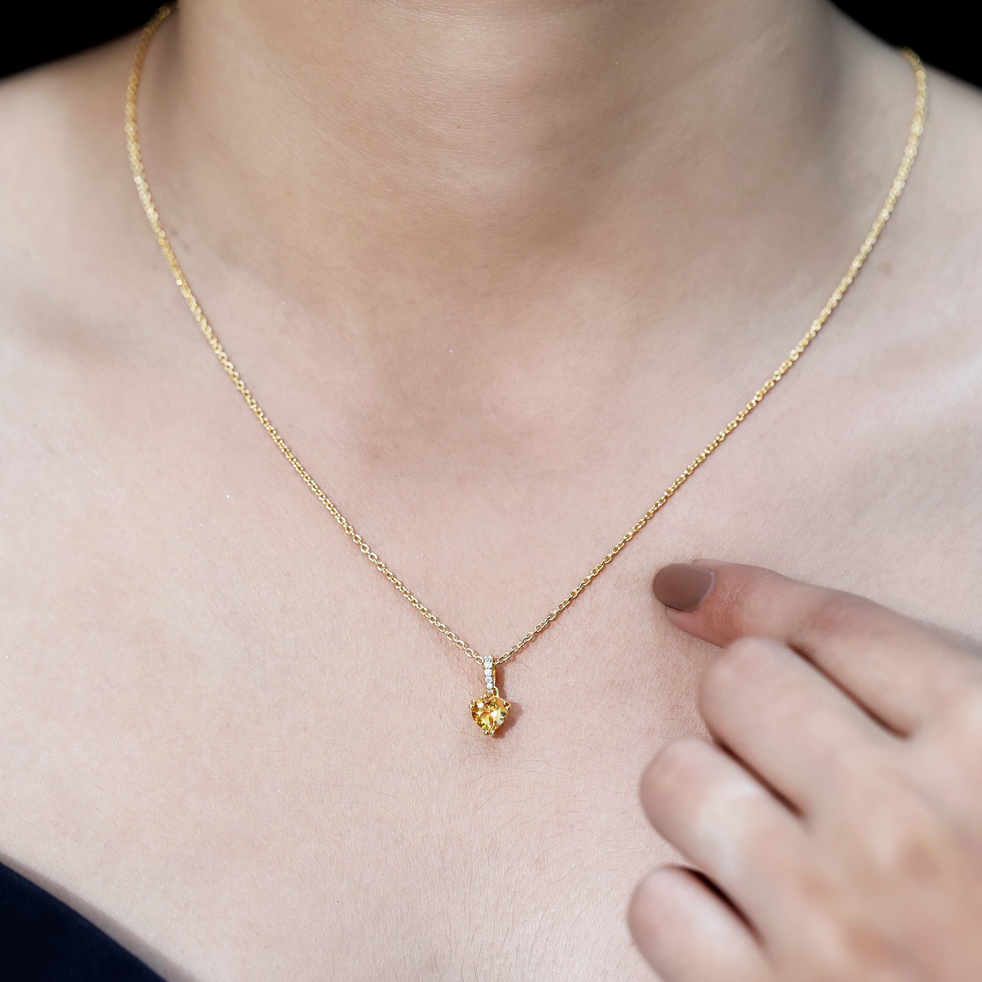 Natural 0.9 Carat Citrine Diamond Heart Locket with Silver Chain AAA 14K Yellow Gold Plated Silver - Rosec Jewels