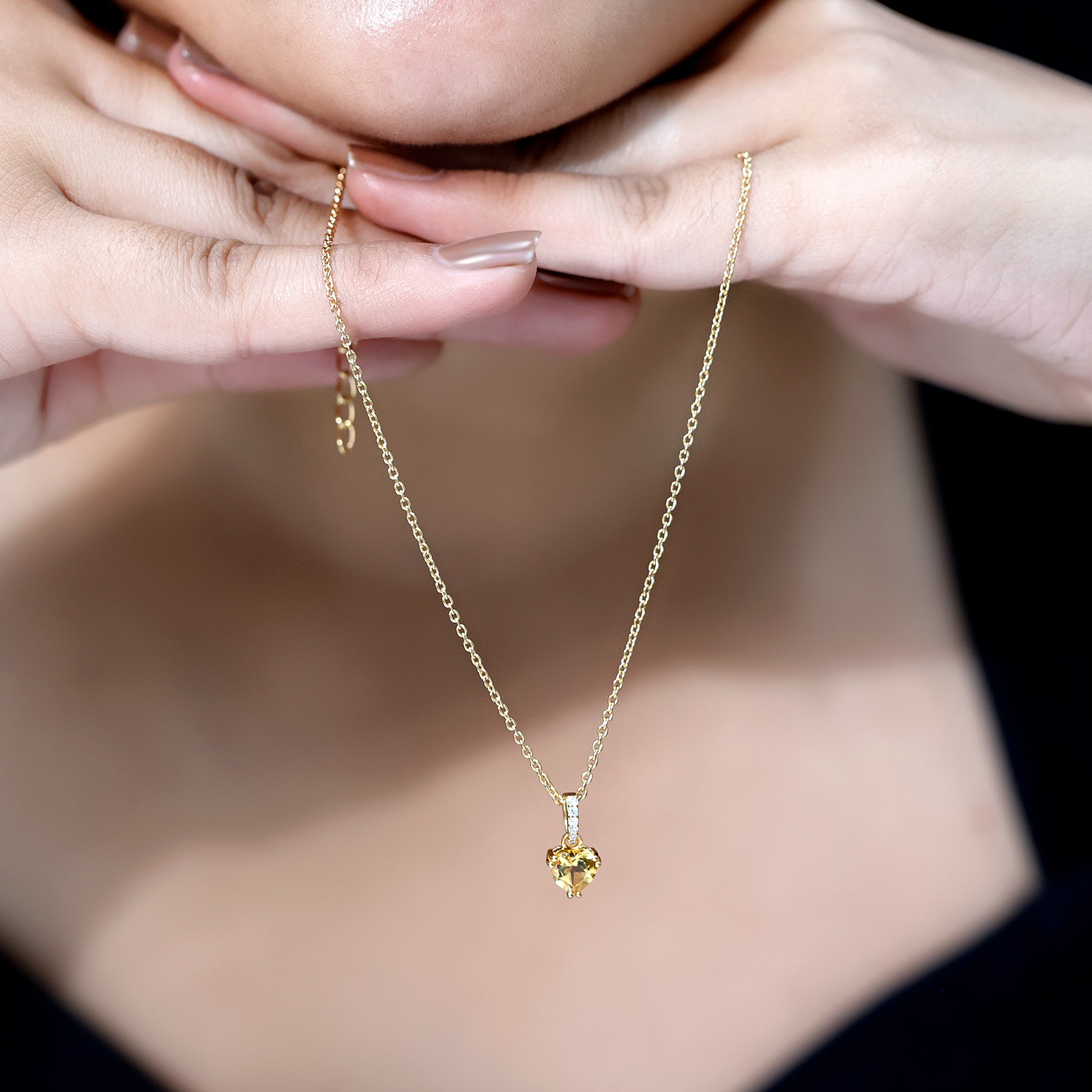 Natural 0.9 Carat Citrine Diamond Heart Locket with Silver Chain AAA 14K Yellow Gold Plated Silver - Rosec Jewels
