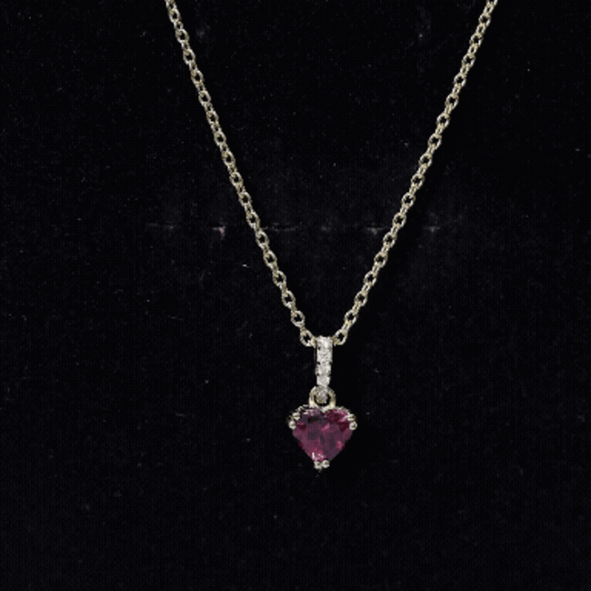 Rhodolite Garnet Heart Necklace with Diamond Accent Bail AAA 14K Yellow Gold Plated Silver - Rosec Jewels