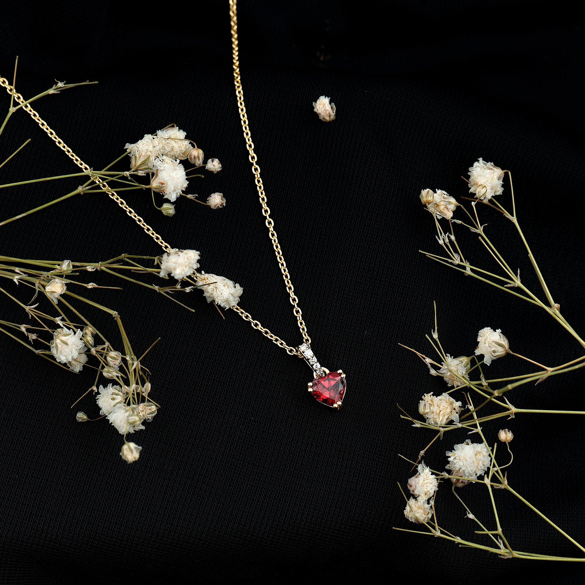 Rhodolite Garnet Heart Necklace with Diamond Accent Bail AAA 14K Yellow Gold Plated Silver - Rosec Jewels